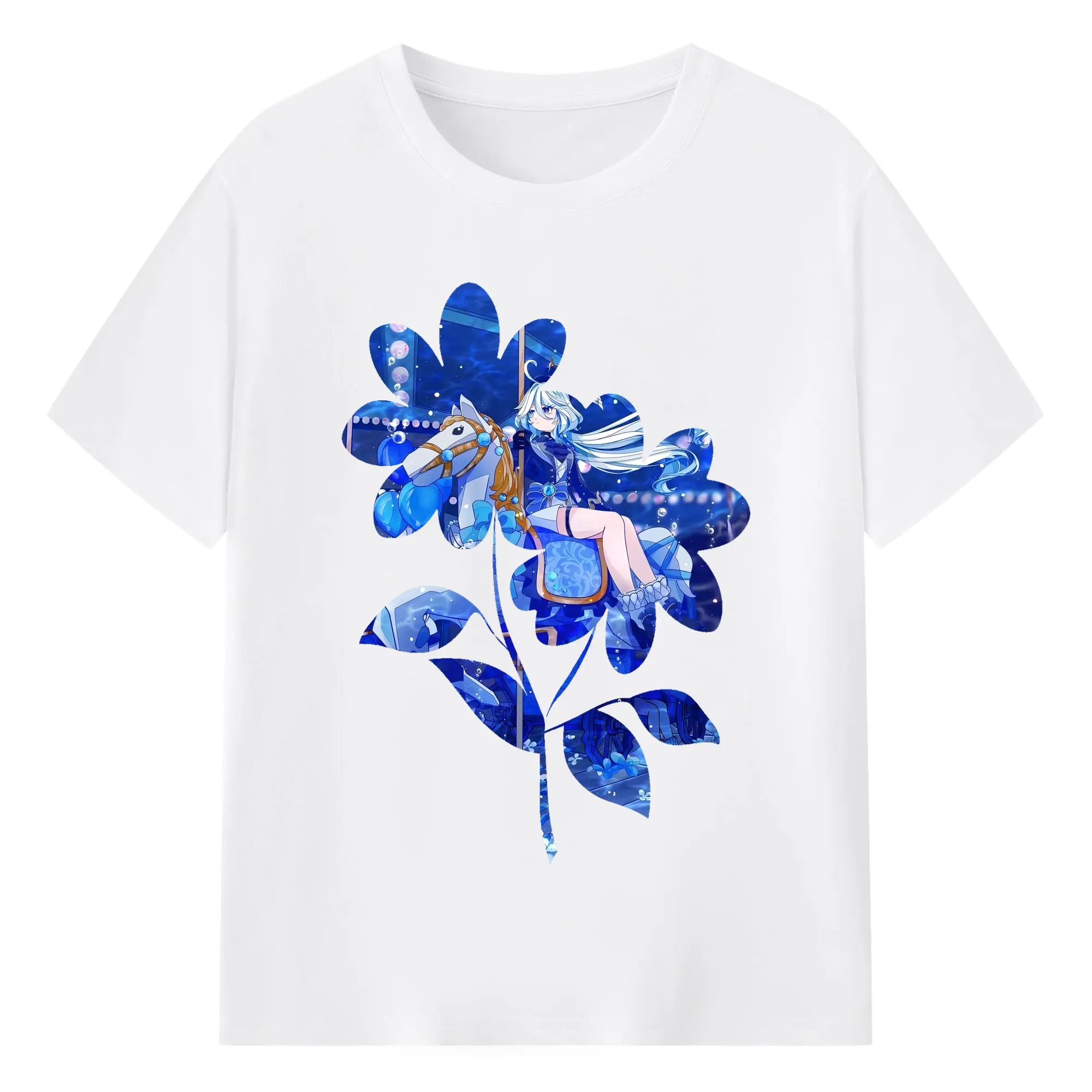 原 神 グッズ フリーナ - 綿100％ 半袖Tシャツ ・ フロントプリント ・ 快適 通気性 ・ 日常使い 散歩 スポーツ用