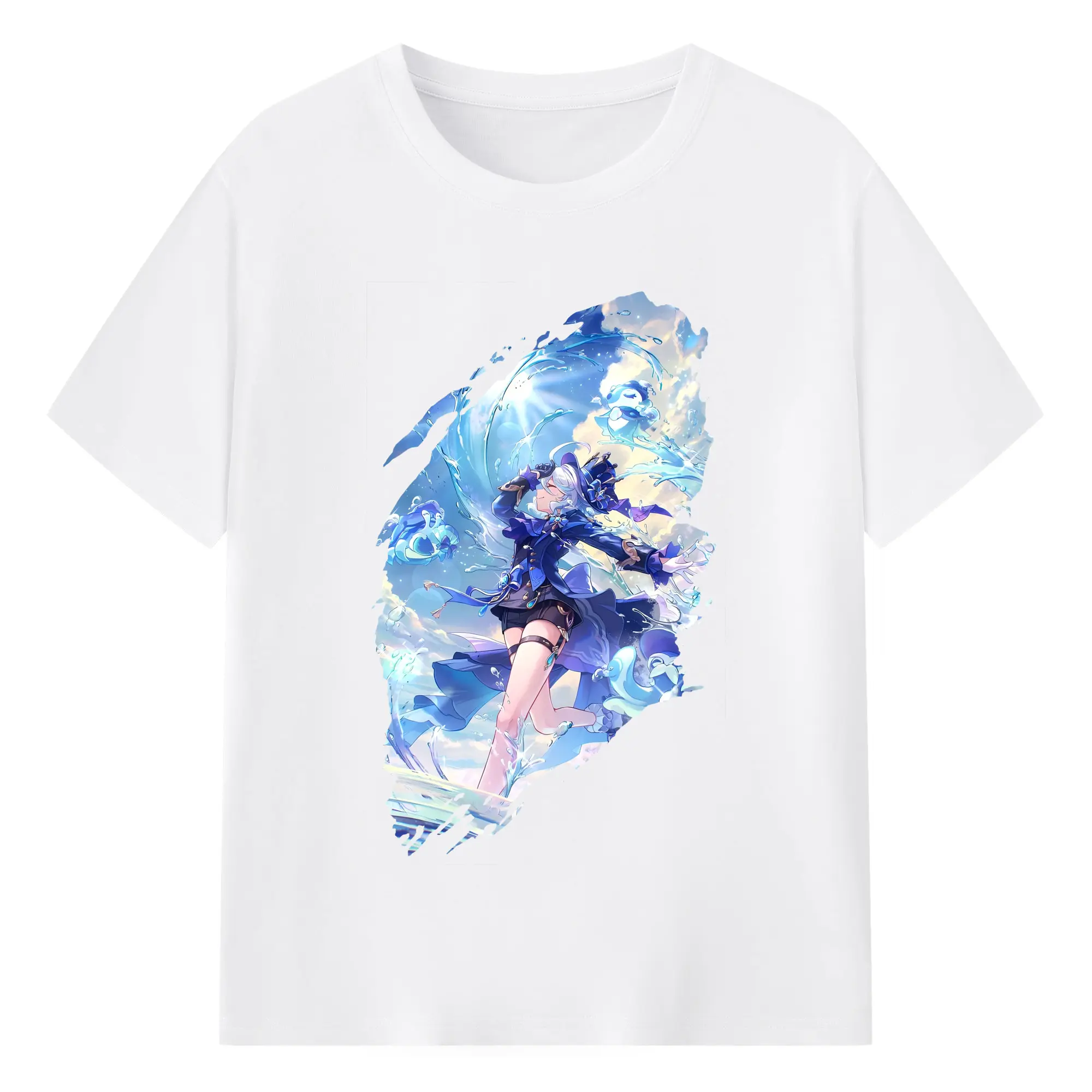 原 神 グッズ フリーナ - 綿100％ 半袖Tシャツ ・ フロントプリント ・ 快適 通気性 ・ 日常使い 散歩 スポーツ用