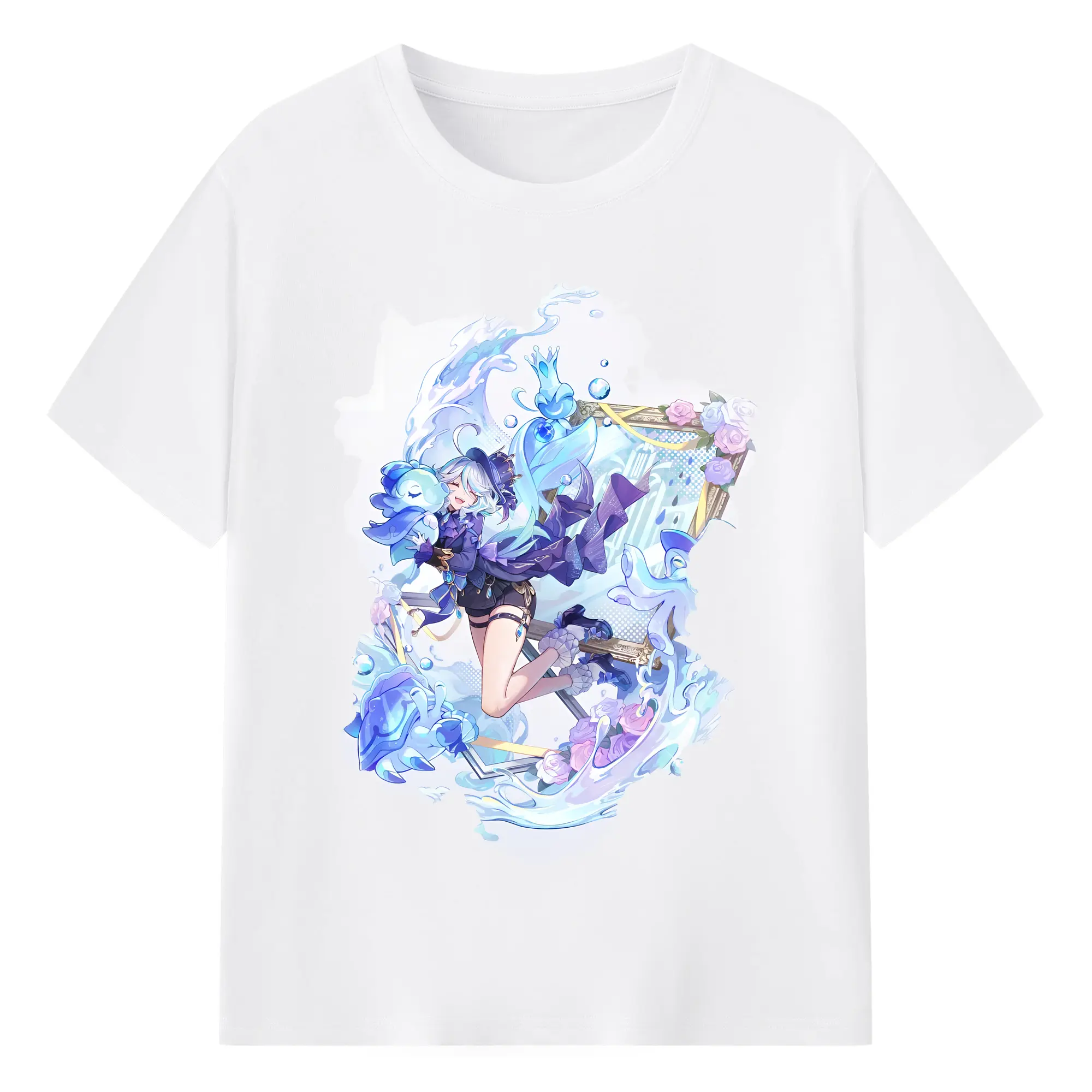 原 神 グッズ フリーナ - 綿100％ 半袖Tシャツ ・ フロントプリント ・ 快適 通気性 ・ 日常使い 散歩 スポーツ用