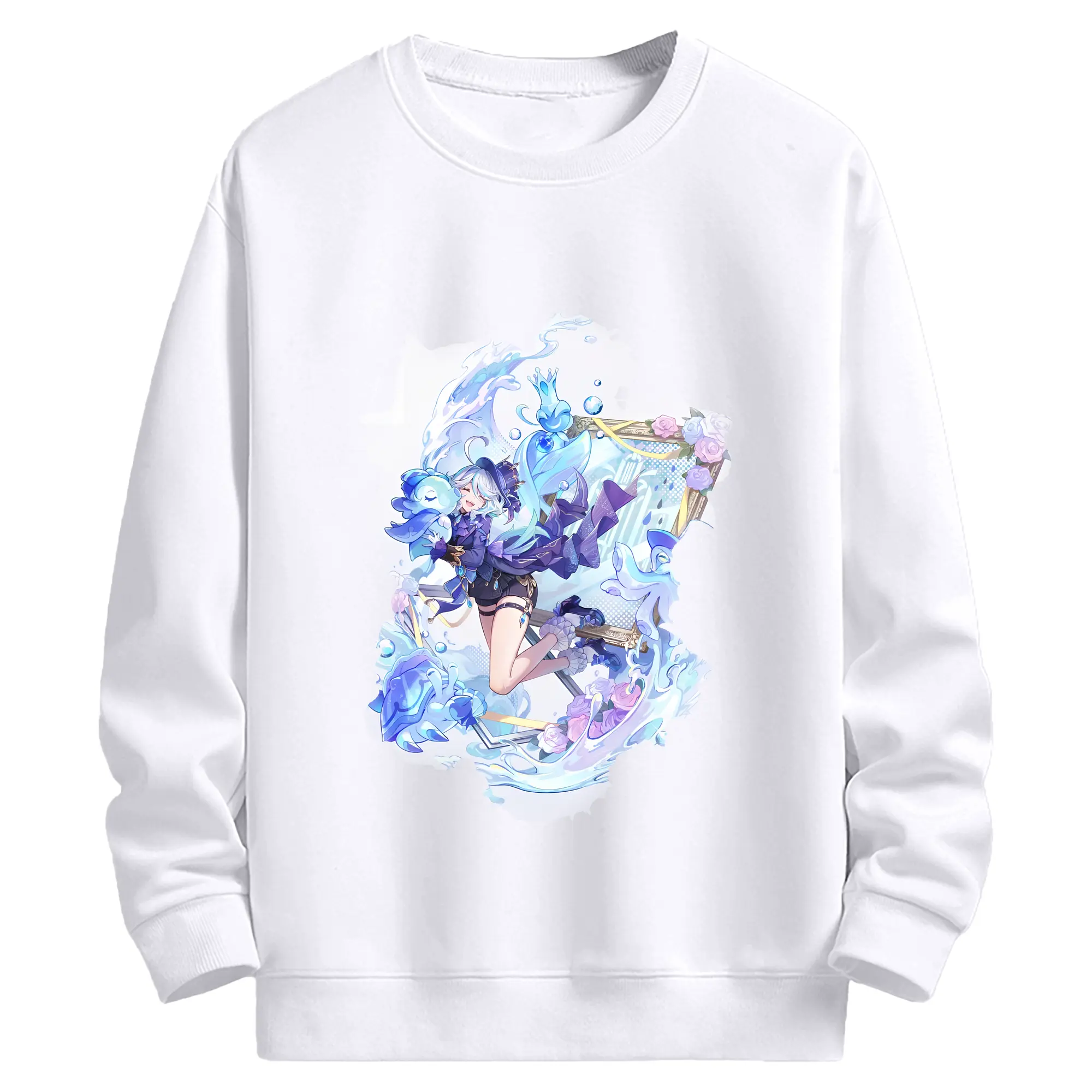 原 神 グッズ フリーナ - 高品質 クルーネック スウェット ・ コットン59％ ポリエステル41％ ・ ユニセックス 長袖 トレーナー ・ カジュアル デイリー スポーツ 散歩用