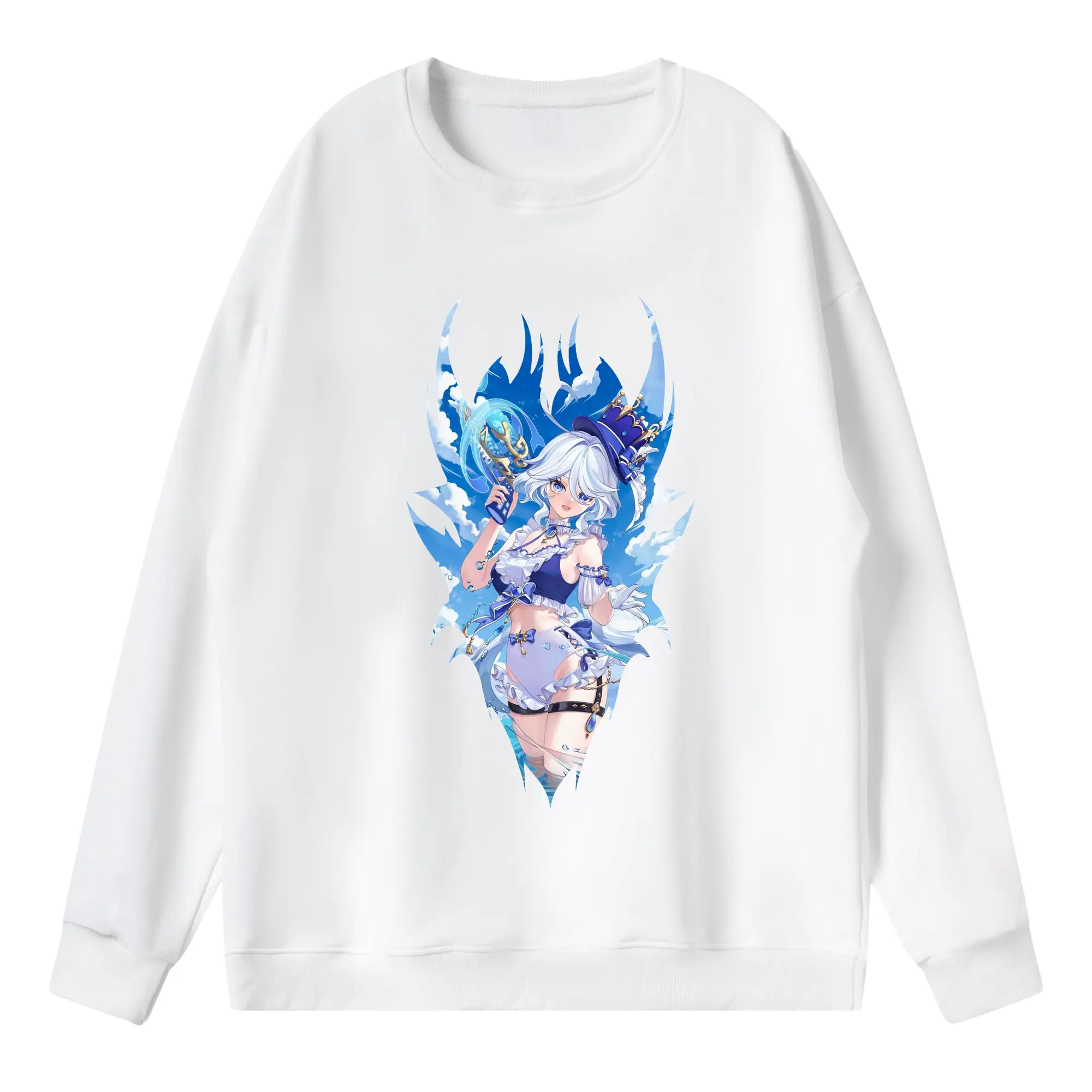 原 神 グッズ フリーナ - 薄手 クルーネック スウェット 裏毛260g · ポリエステル 春秋向け カジュアル 男女兼用 · トレーナー デイリー スポーツ 散歩に最適