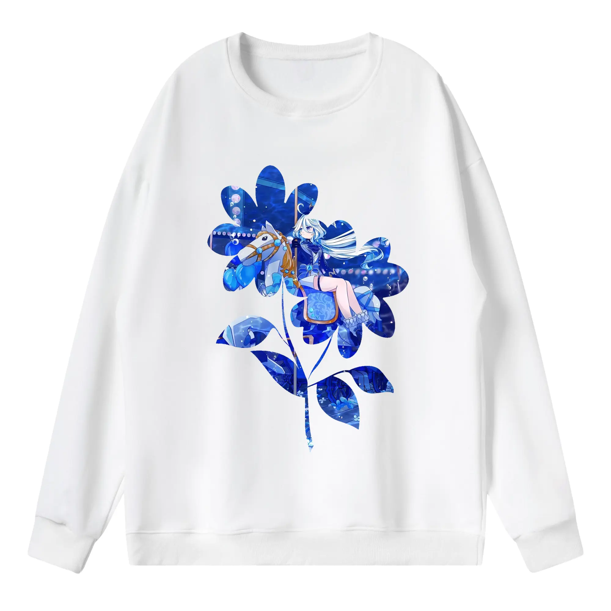 原 神 グッズ フリーナ - 薄手 クルーネック スウェット 裏毛260g · ポリエステル 春秋向け カジュアル 男女兼用 · トレーナー デイリー スポーツ 散歩に最適