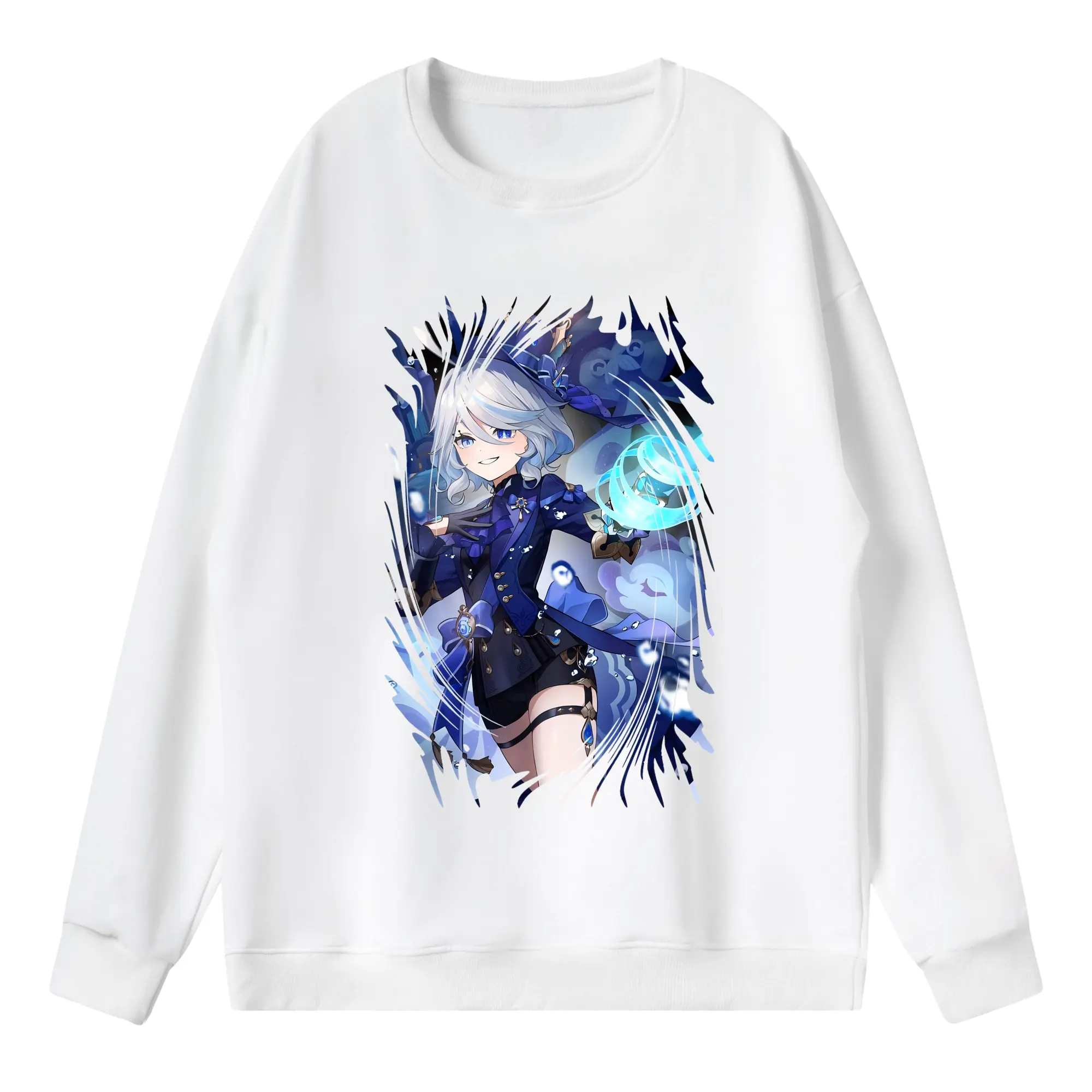 原 神 グッズ フリーナ - 薄手 クルーネック スウェット 裏毛260g · ポリエステル 春秋向け カジュアル 男女兼用 · トレーナー デイリー スポーツ 散歩に最適