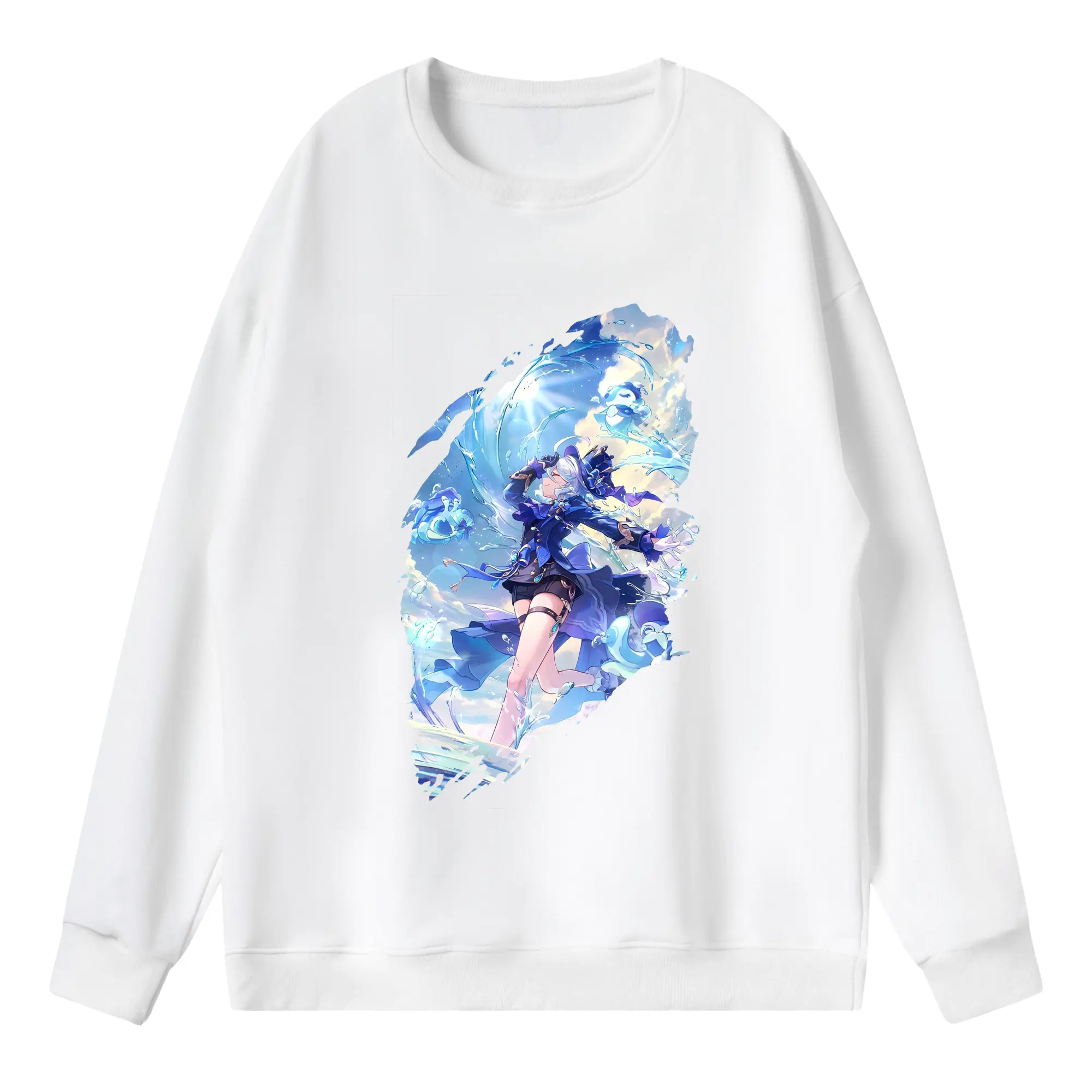 原 神 グッズ フリーナ - 薄手 クルーネック スウェット 裏毛260g · ポリエステル 春秋向け カジュアル 男女兼用 · トレーナー デイリー スポーツ 散歩に最適