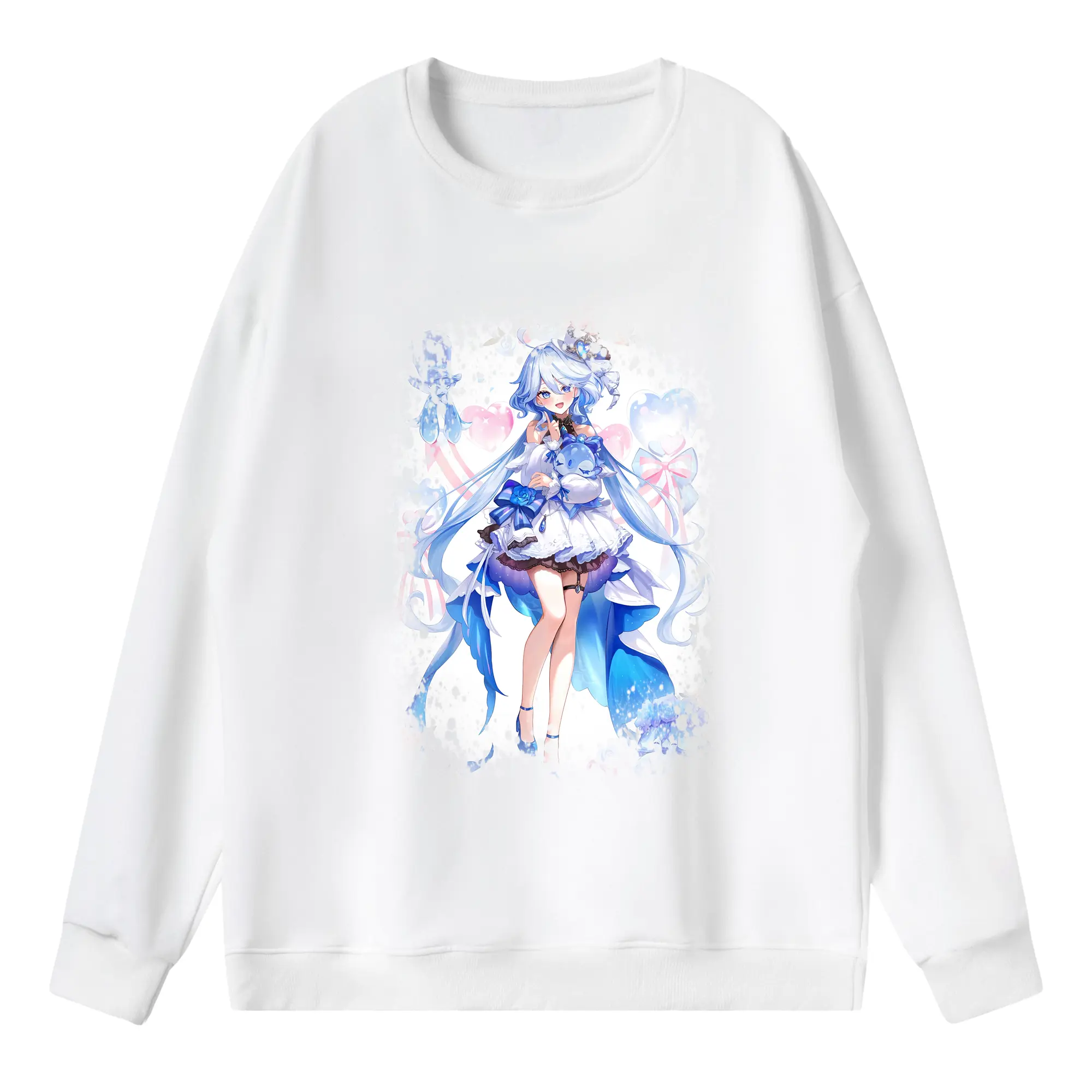 原 神 グッズ フリーナ - 薄手 クルーネック スウェット 裏毛260g · ポリエステル 春秋向け カジュアル 男女兼用 · トレーナー デイリー スポーツ 散歩に最適