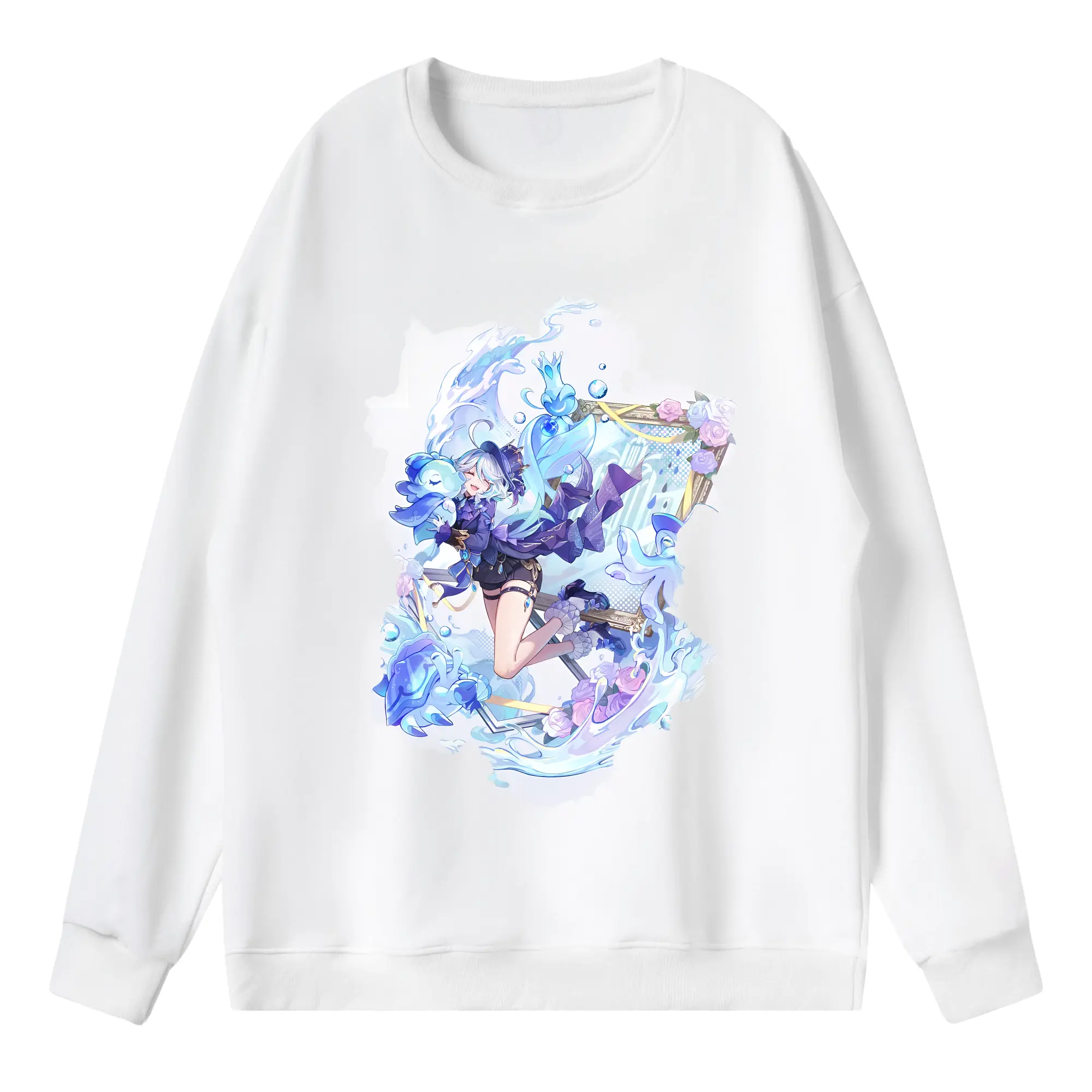 原 神 グッズ フリーナ - 薄手 クルーネック スウェット 裏毛260g · ポリエステル 春秋向け カジュアル 男女兼用 · トレーナー デイリー スポーツ 散歩に最適