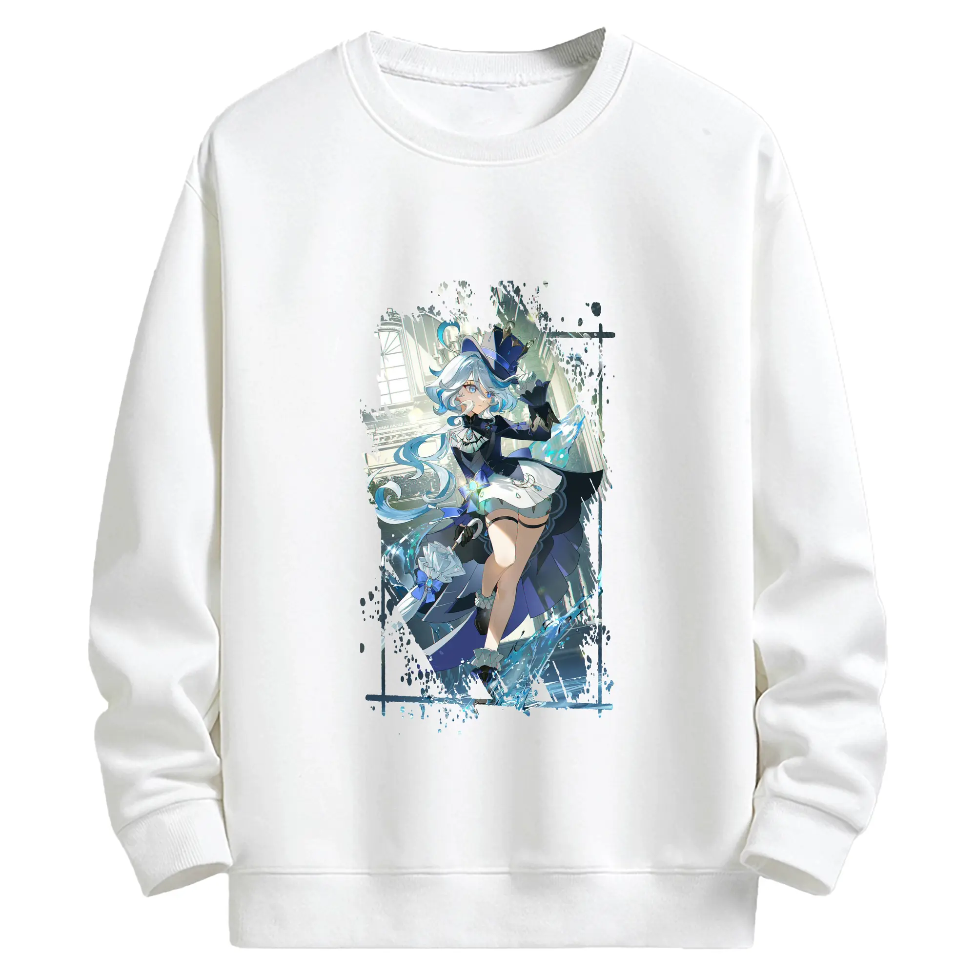 原 神 グッズ フリーナ - キッズ クルーネックスウェットシャツ ・ フロントプリント ・ 綿80％ ポリエステル20％ ・ 快適 通学 スポーツ 日常使い お散歩用