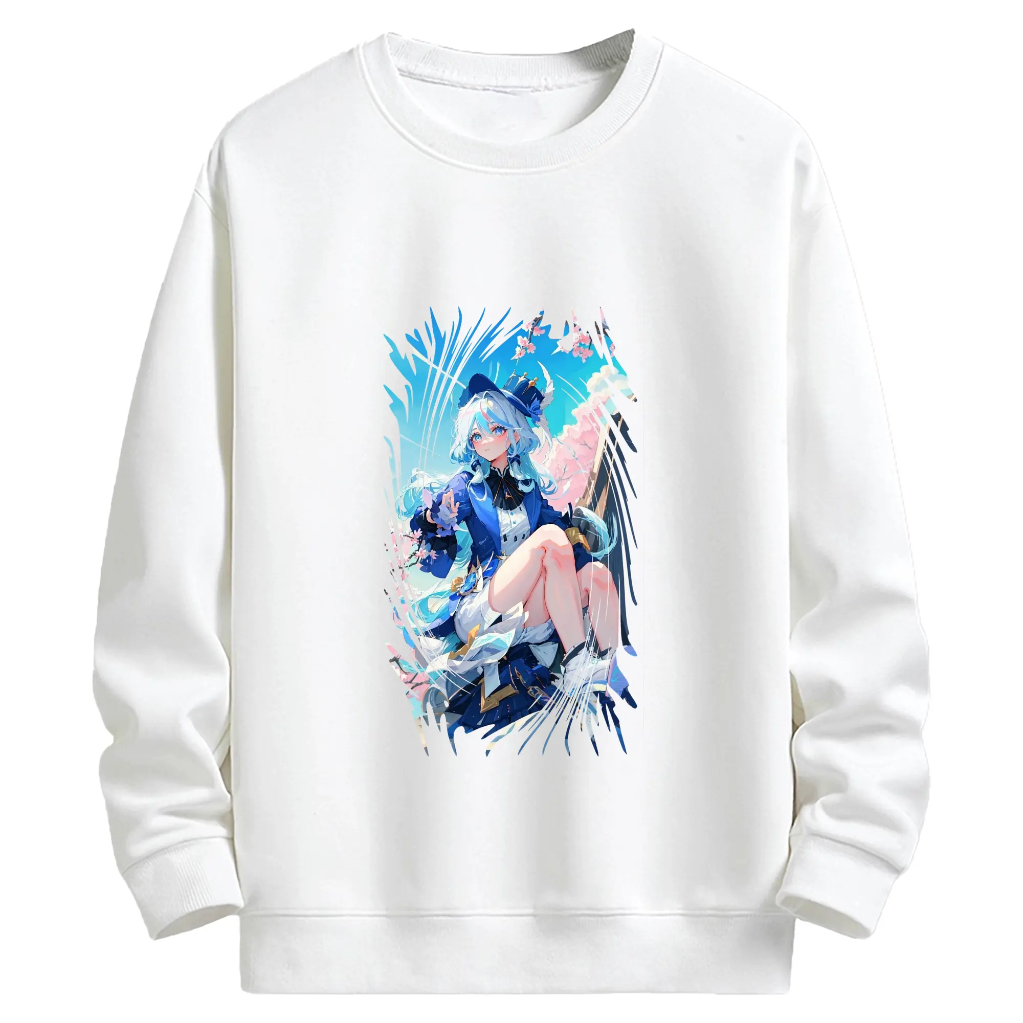 原 神 グッズ フリーナ - キッズ クルーネックスウェットシャツ ・ フロントプリント ・ 綿80％ ポリエステル20％ ・ 快適 通学 スポーツ 日常使い お散歩用