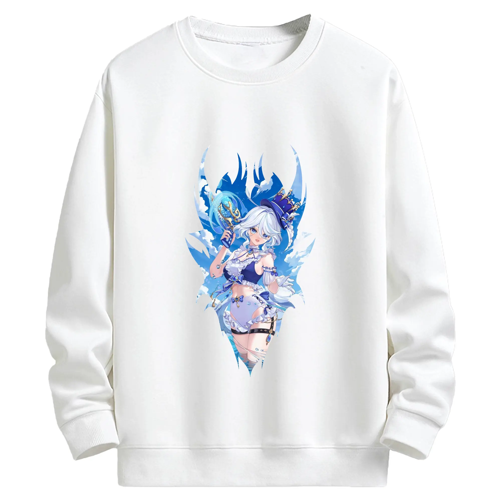 原 神 グッズ フリーナ - キッズ クルーネックスウェットシャツ ・ フロントプリント ・ 綿80％ ポリエステル20％ ・ 快適 通学 スポーツ 日常使い お散歩用