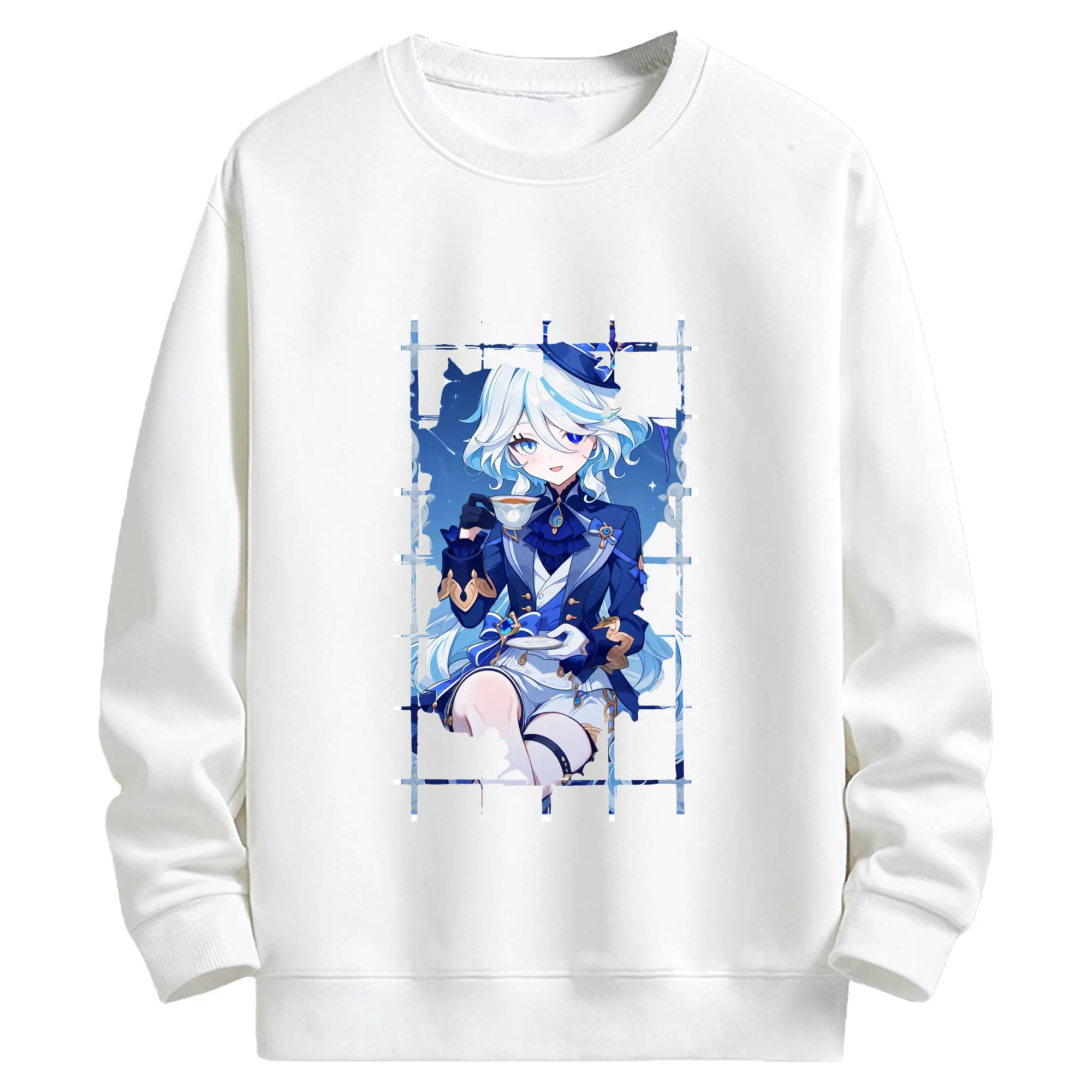 原 神 グッズ フリーナ - キッズ クルーネックスウェットシャツ ・ フロントプリント ・ 綿80％ ポリエステル20％ ・ 快適 通学 スポーツ 日常使い お散歩用