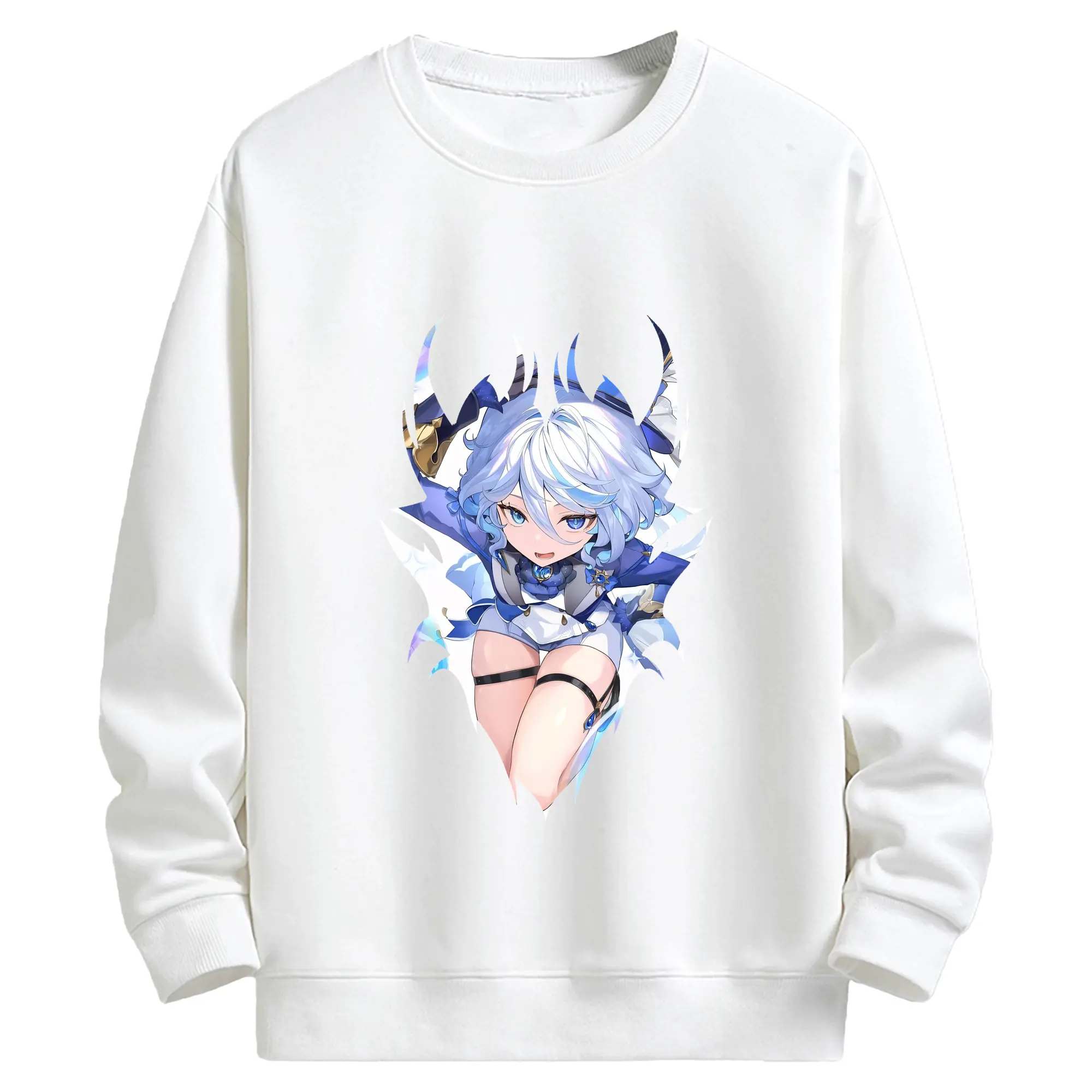 原 神 グッズ フリーナ - キッズ クルーネックスウェットシャツ ・ フロントプリント ・ 綿80％ ポリエステル20％ ・ 快適 通学 スポーツ 日常使い お散歩用