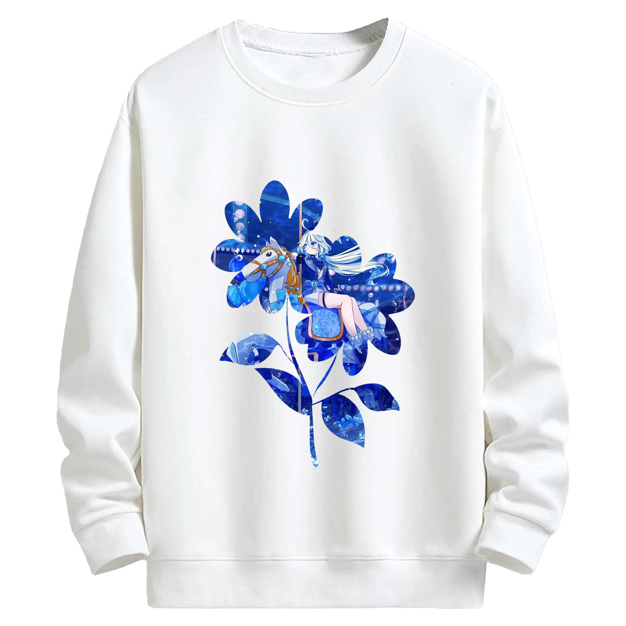 原 神 グッズ フリーナ - キッズ クルーネックスウェットシャツ ・ フロントプリント ・ 綿80％ ポリエステル20％ ・ 快適 通学 スポーツ 日常使い お散歩用