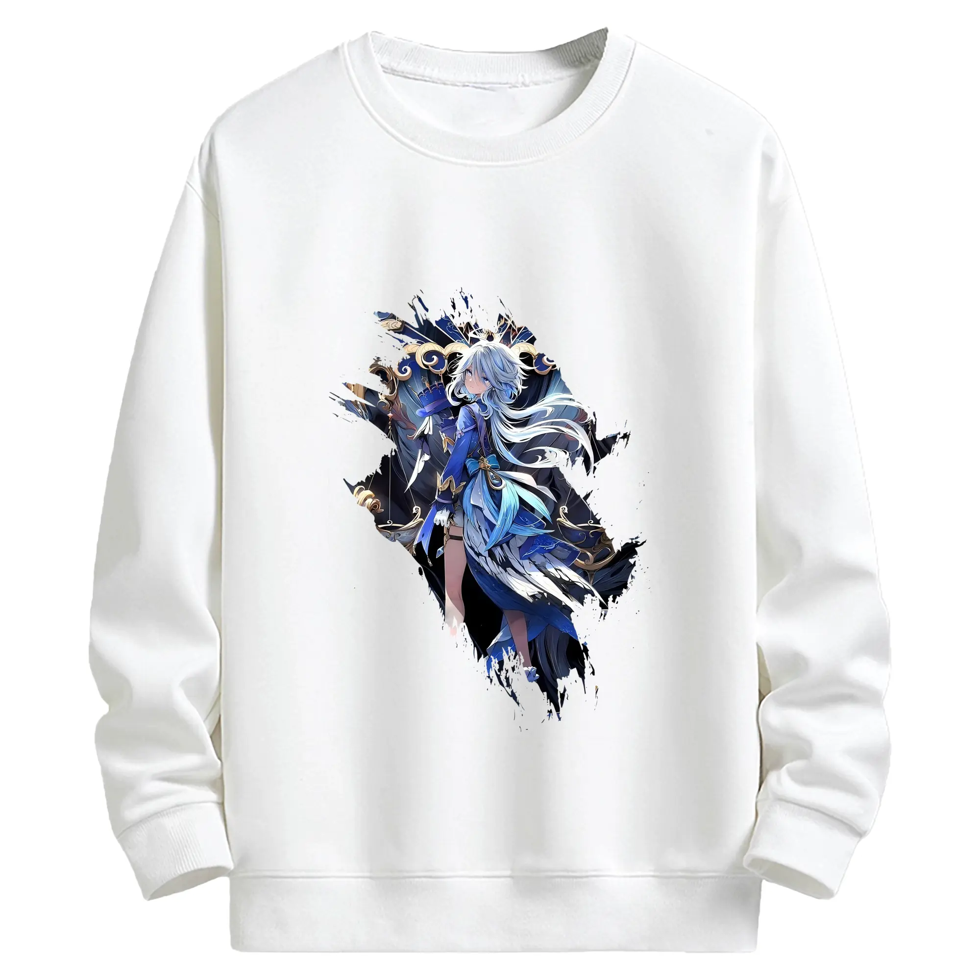 原 神 グッズ フリーナ - キッズ クルーネックスウェットシャツ ・ フロントプリント ・ 綿80％ ポリエステル20％ ・ 快適 通学 スポーツ 日常使い お散歩用