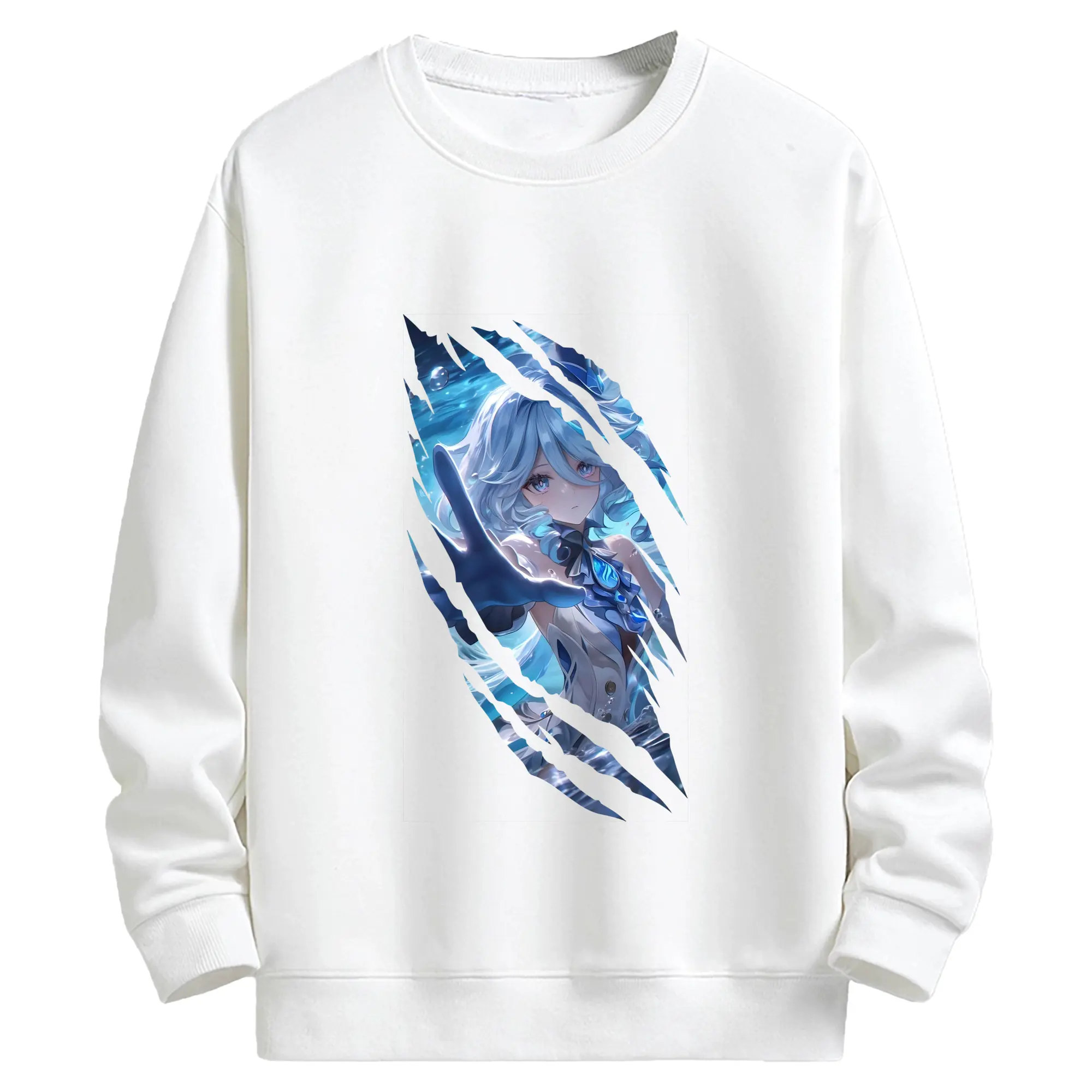 原 神 グッズ フリーナ - キッズ クルーネックスウェットシャツ ・ フロントプリント ・ 綿80％ ポリエステル20％ ・ 快適 通学 スポーツ 日常使い お散歩用