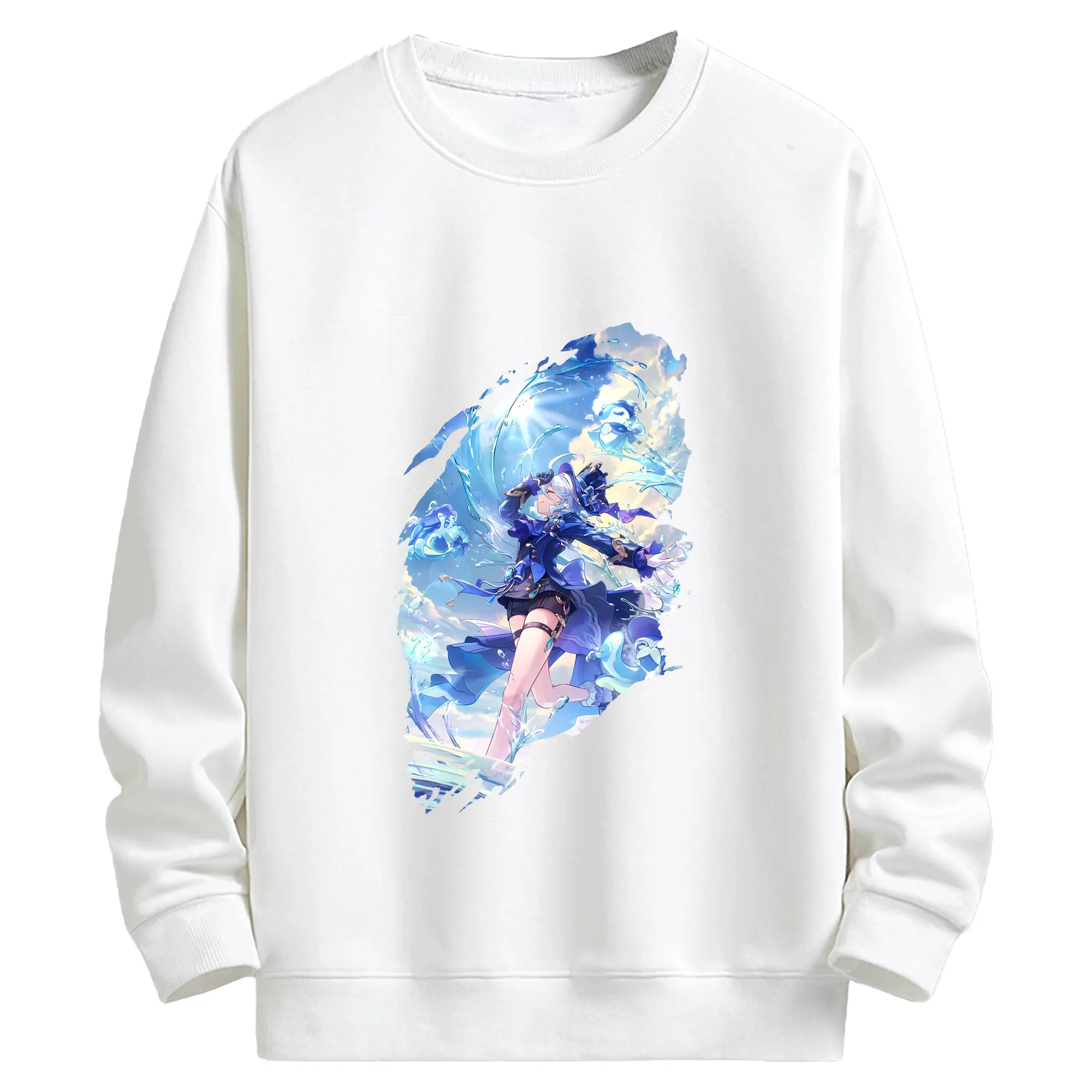 原 神 グッズ フリーナ - キッズ クルーネックスウェットシャツ ・ フロントプリント ・ 綿80％ ポリエステル20％ ・ 快適 通学 スポーツ 日常使い お散歩用