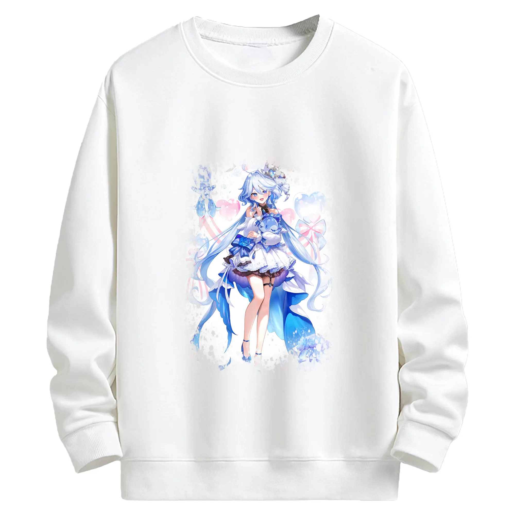 原 神 グッズ フリーナ - キッズ クルーネックスウェットシャツ ・ フロントプリント ・ 綿80％ ポリエステル20％ ・ 快適 通学 スポーツ 日常使い お散歩用