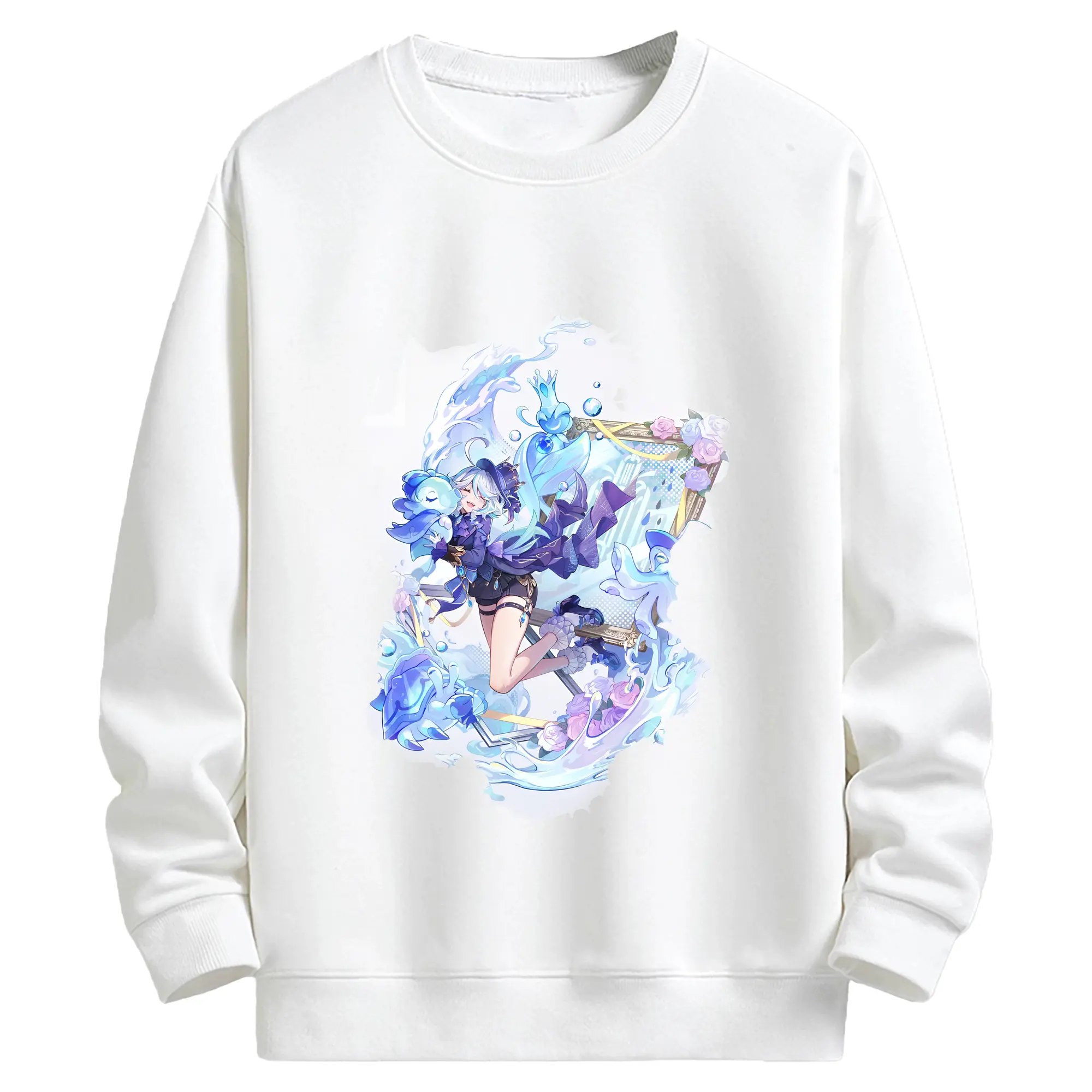 原 神 グッズ フリーナ - キッズ クルーネックスウェットシャツ ・ フロントプリント ・ 綿80％ ポリエステル20％ ・ 快適 通学 スポーツ 日常使い お散歩用