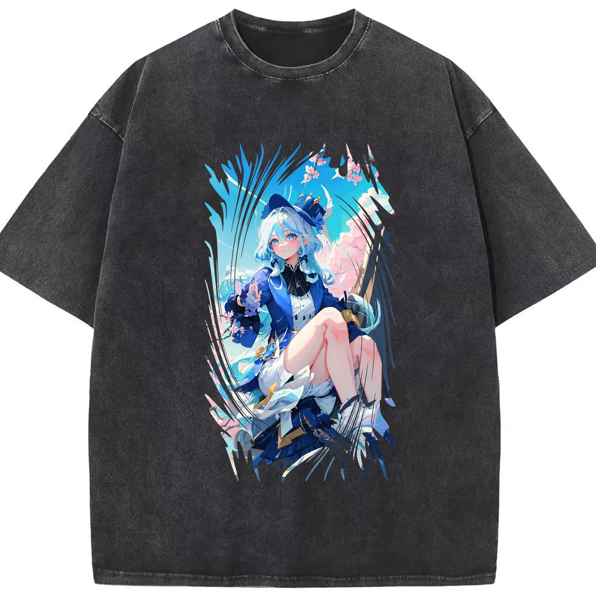 原 神 グッズ フリーナ - 綿100％ ヴィンテージ風 半袖Tシャツ ・ フロントプリント ・ 柔らか肌触り ・ 通気性 快適 ・ スポーツ カジュアル 外出用