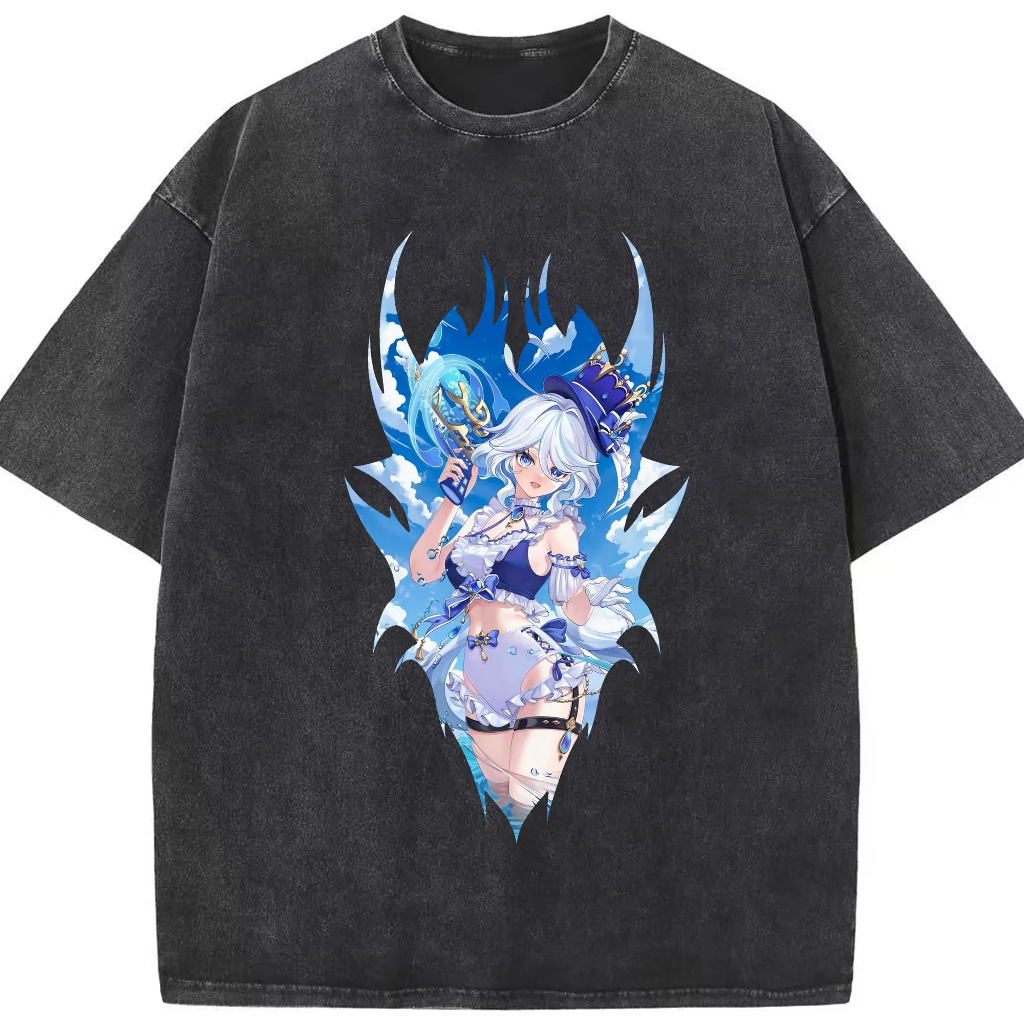 原 神 グッズ フリーナ - 綿100％ ヴィンテージ風 半袖Tシャツ ・ フロントプリント ・ 柔らか肌触り ・ 通気性 快適 ・ スポーツ カジュアル 外出用