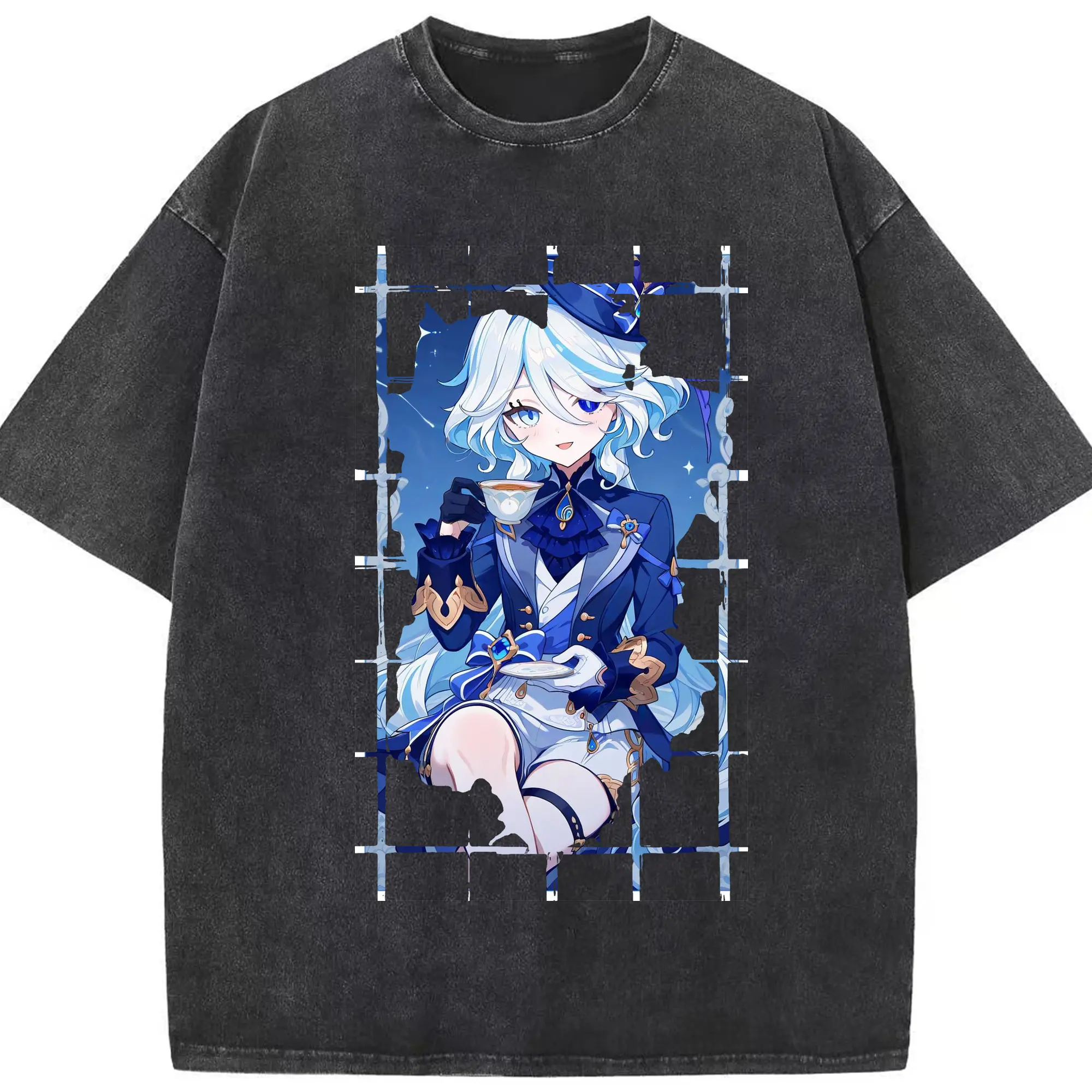 原 神 グッズ フリーナ - 綿100％ ヴィンテージ風 半袖Tシャツ ・ フロントプリント ・ 柔らか肌触り ・ 通気性 快適 ・ スポーツ カジュアル 外出用