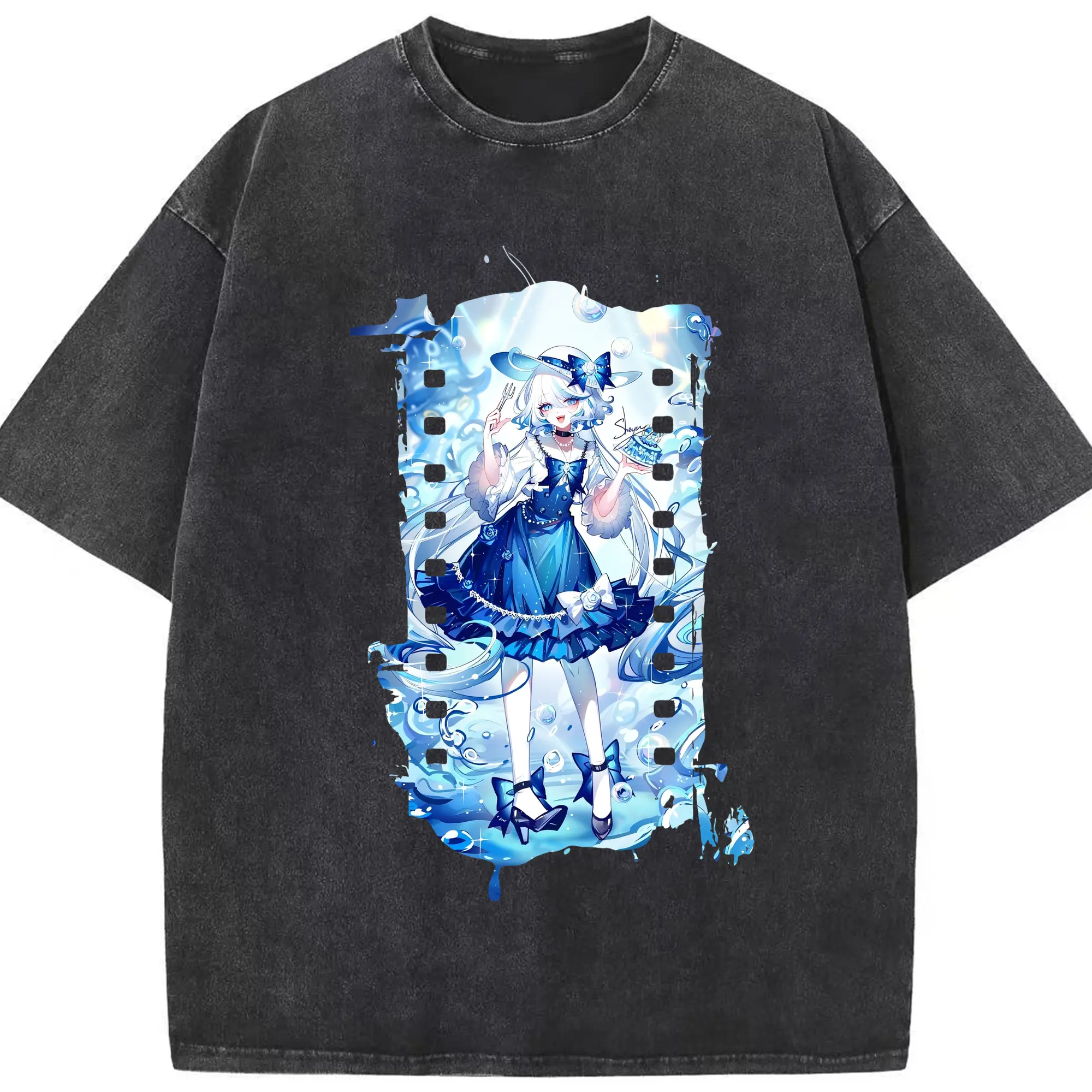 原 神 グッズ フリーナ - 綿100％ ヴィンテージ風 半袖Tシャツ ・ フロントプリント ・ 柔らか肌触り ・ 通気性 快適 ・ スポーツ カジュアル 外出用