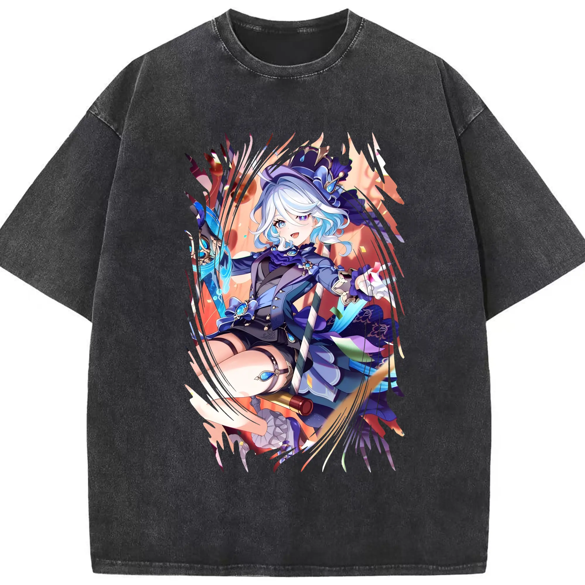 原 神 グッズ フリーナ - 綿100％ ヴィンテージ風 半袖Tシャツ ・ フロントプリント ・ 柔らか肌触り ・ 通気性 快適 ・ スポーツ カジュアル 外出用