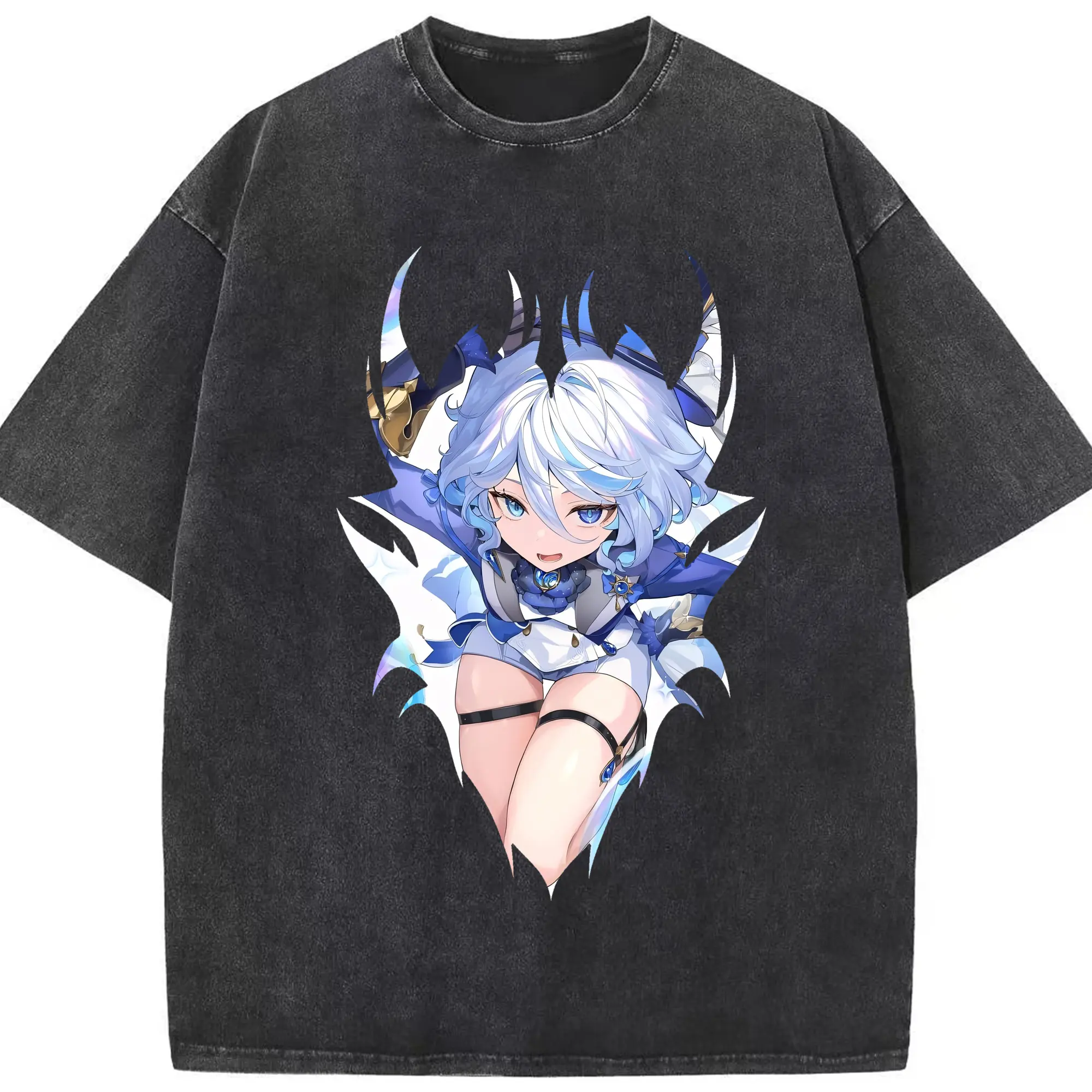 原 神 グッズ フリーナ - 綿100％ ヴィンテージ風 半袖Tシャツ ・ フロントプリント ・ 柔らか肌触り ・ 通気性 快適 ・ スポーツ カジュアル 外出用