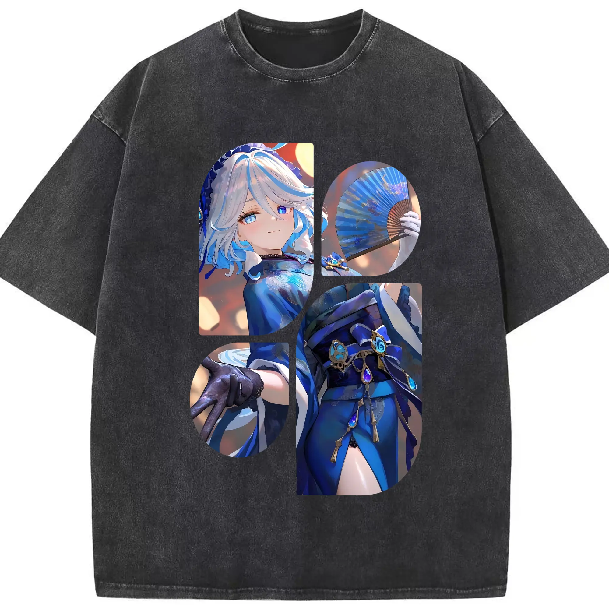 原 神 グッズ フリーナ - 綿100％ ヴィンテージ風 半袖Tシャツ ・ フロントプリント ・ 柔らか肌触り ・ 通気性 快適 ・ スポーツ カジュアル 外出用