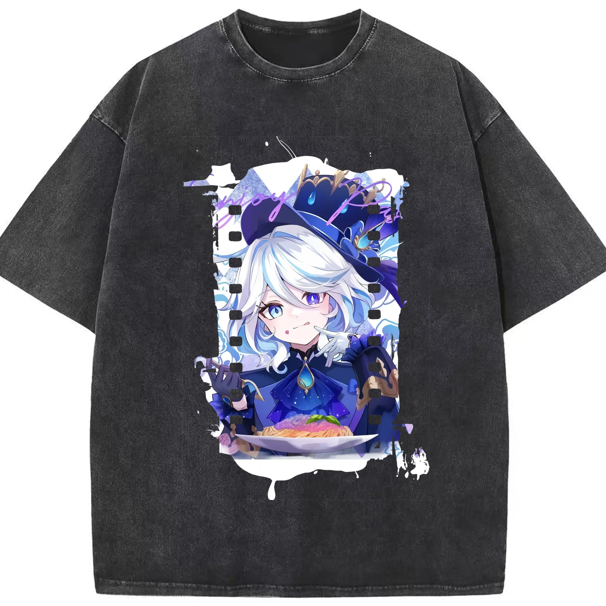 原 神 グッズ フリーナ - 綿100％ ヴィンテージ風 半袖Tシャツ ・ フロントプリント ・ 柔らか肌触り ・ 通気性 快適 ・ スポーツ カジュアル 外出用