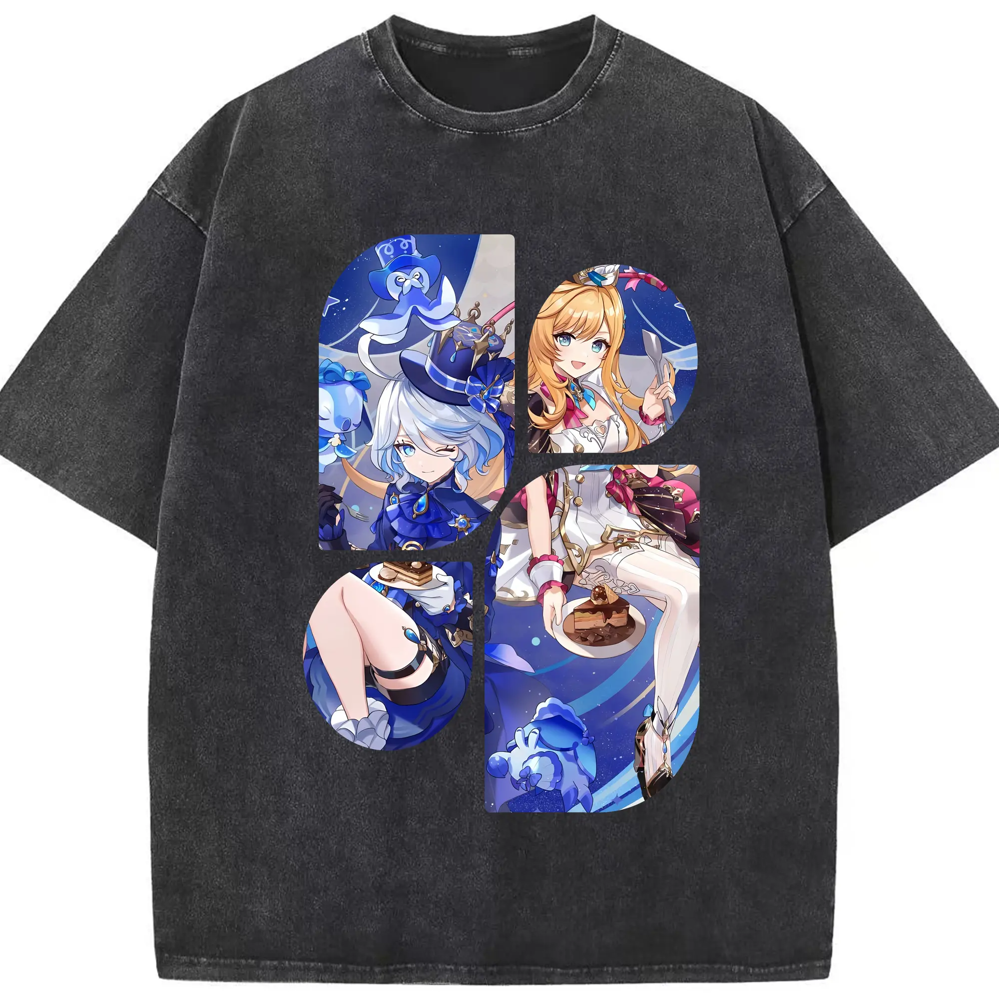 原 神 グッズ フリーナ - 綿100％ ヴィンテージ風 半袖Tシャツ ・ フロントプリント ・ 柔らか肌触り ・ 通気性 快適 ・ スポーツ カジュアル 外出用