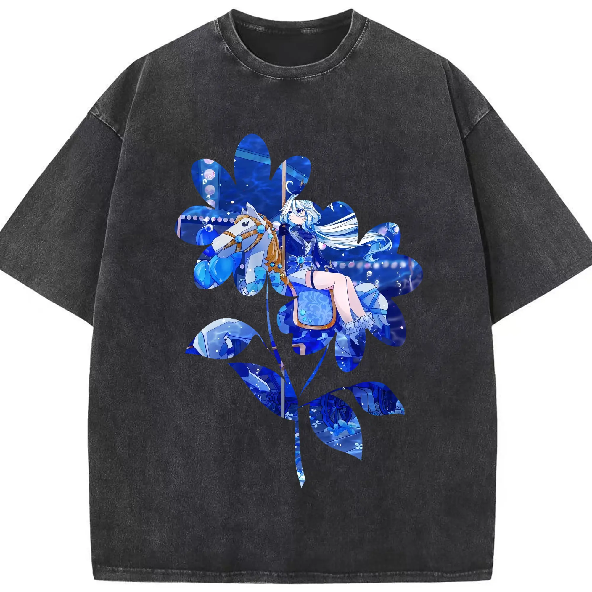 原 神 グッズ フリーナ - 綿100％ ヴィンテージ風 半袖Tシャツ ・ フロントプリント ・ 柔らか肌触り ・ 通気性 快適 ・ スポーツ カジュアル 外出用