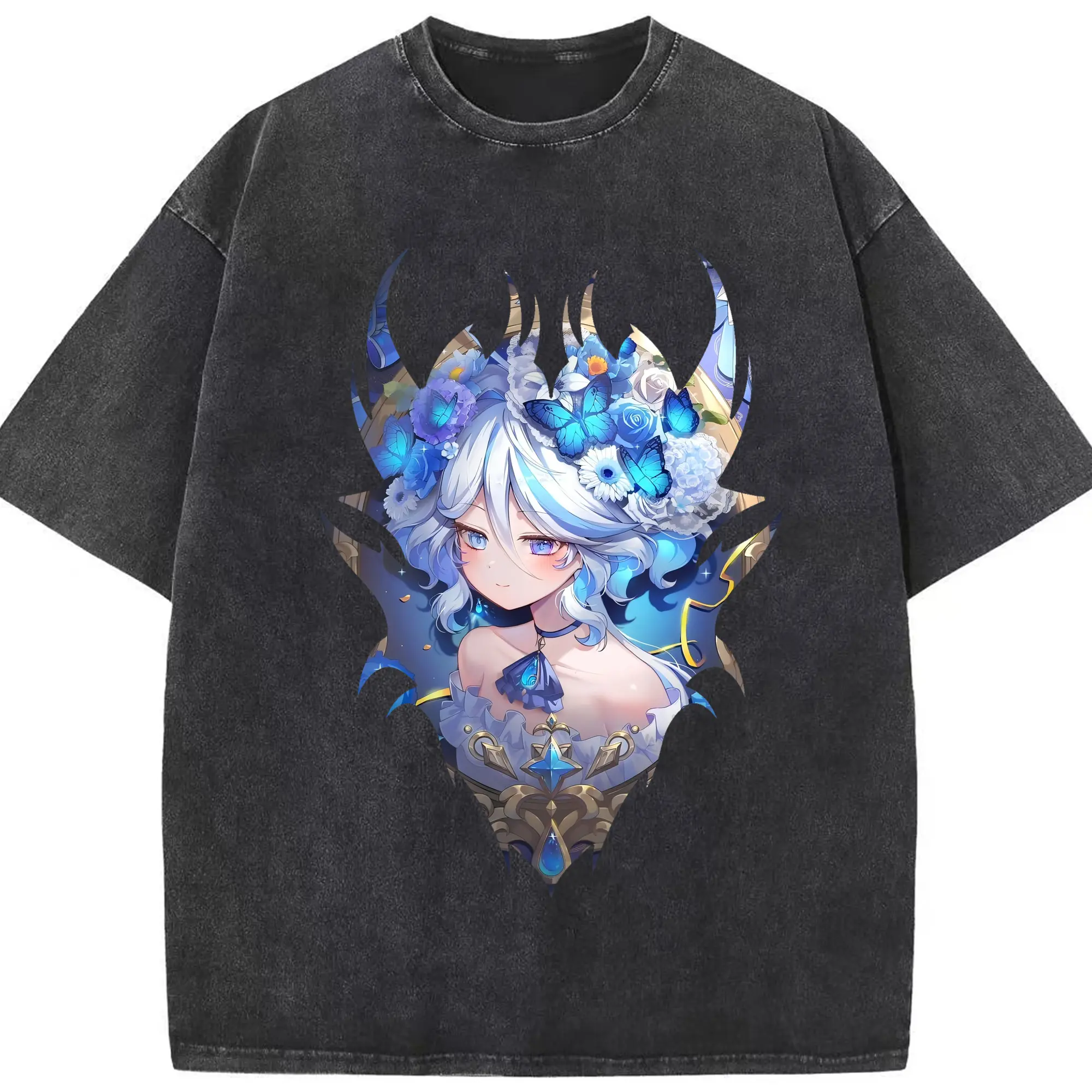 原 神 グッズ フリーナ - 綿100％ ヴィンテージ風 半袖Tシャツ ・ フロントプリント ・ 柔らか肌触り ・ 通気性 快適 ・ スポーツ カジュアル 外出用