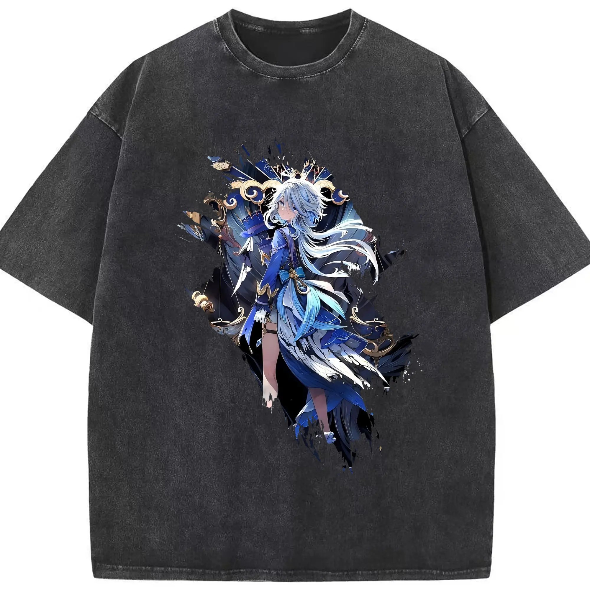 原 神 グッズ フリーナ - 綿100％ ヴィンテージ風 半袖Tシャツ ・ フロントプリント ・ 柔らか肌触り ・ 通気性 快適 ・ スポーツ カジュアル 外出用