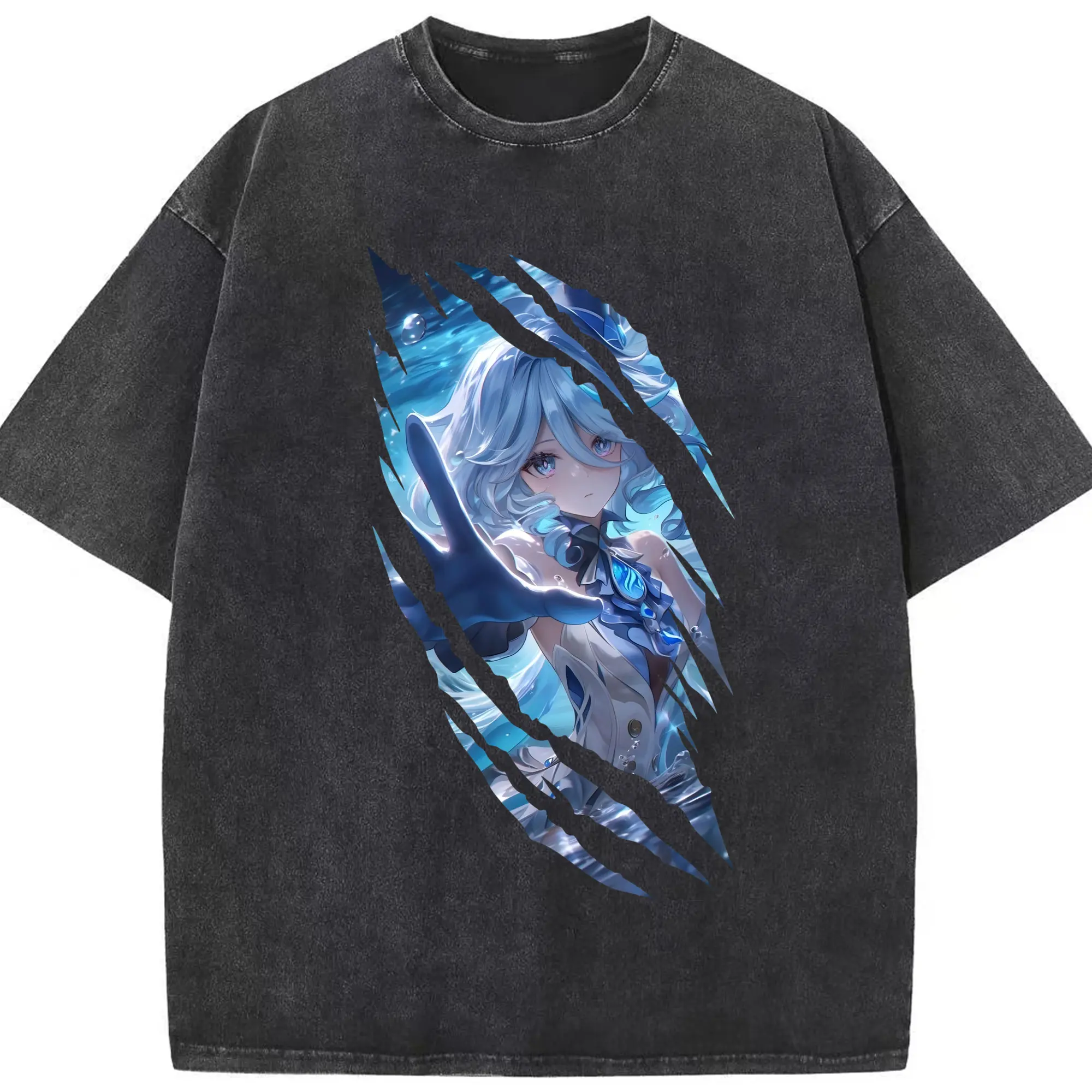 原 神 グッズ フリーナ - 綿100％ ヴィンテージ風 半袖Tシャツ ・ フロントプリント ・ 柔らか肌触り ・ 通気性 快適 ・ スポーツ カジュアル 外出用