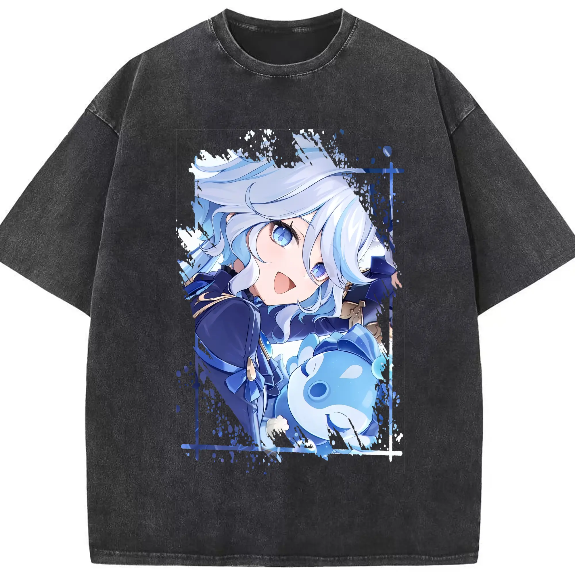 原 神 グッズ フリーナ - 綿100％ ヴィンテージ風 半袖Tシャツ ・ フロントプリント ・ 柔らか肌触り ・ 通気性 快適 ・ スポーツ カジュアル 外出用