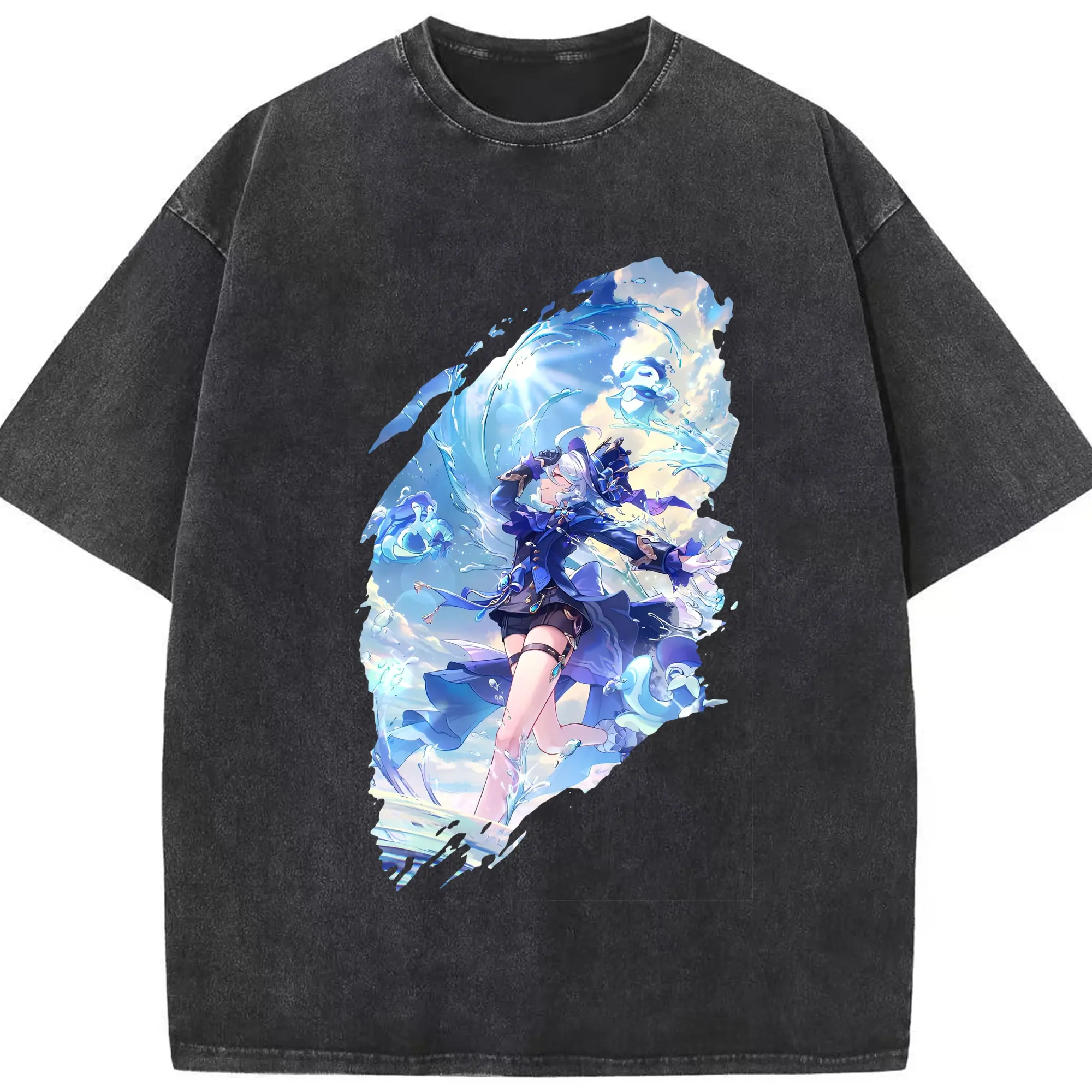 原 神 グッズ フリーナ - 綿100％ ヴィンテージ風 半袖Tシャツ ・ フロントプリント ・ 柔らか肌触り ・ 通気性 快適 ・ スポーツ カジュアル 外出用