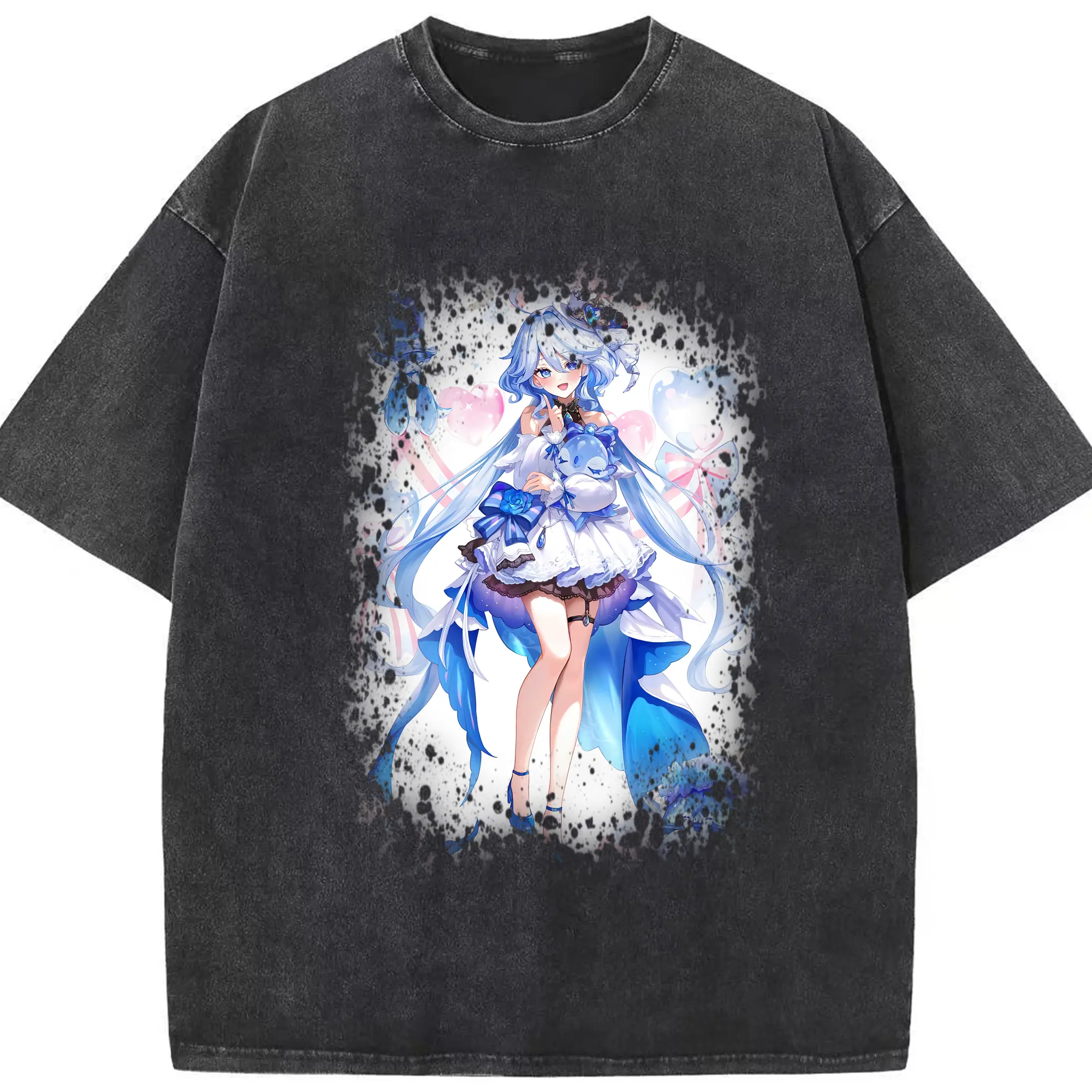 原 神 グッズ フリーナ - 綿100％ ヴィンテージ風 半袖Tシャツ ・ フロントプリント ・ 柔らか肌触り ・ 通気性 快適 ・ スポーツ カジュアル 外出用