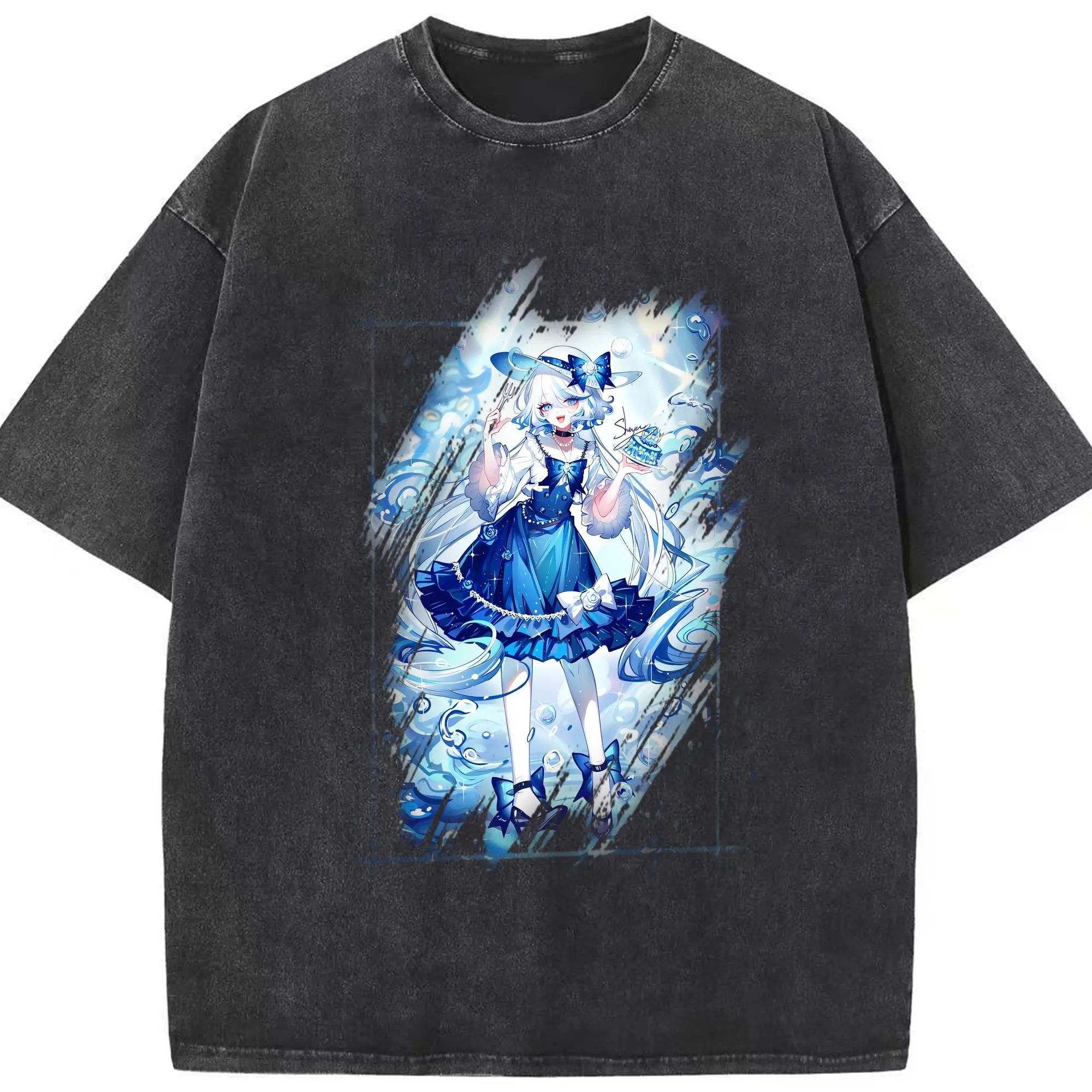 原 神 グッズ フリーナ - 綿100％ ヴィンテージ風 半袖Tシャツ ・ フロントプリント ・ 柔らか肌触り ・ 通気性 快適 ・ スポーツ カジュアル 外出用