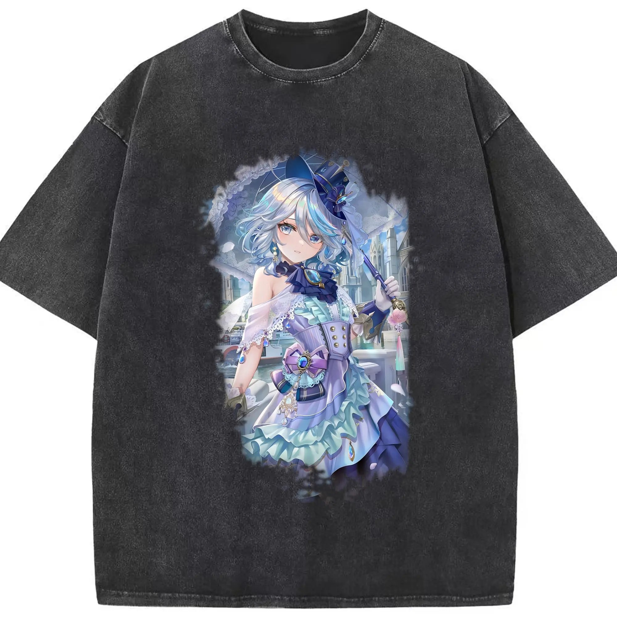 原 神 グッズ フリーナ - 綿100％ ヴィンテージ風 半袖Tシャツ ・ フロントプリント ・ 柔らか肌触り ・ 通気性 快適 ・ スポーツ カジュアル 外出用