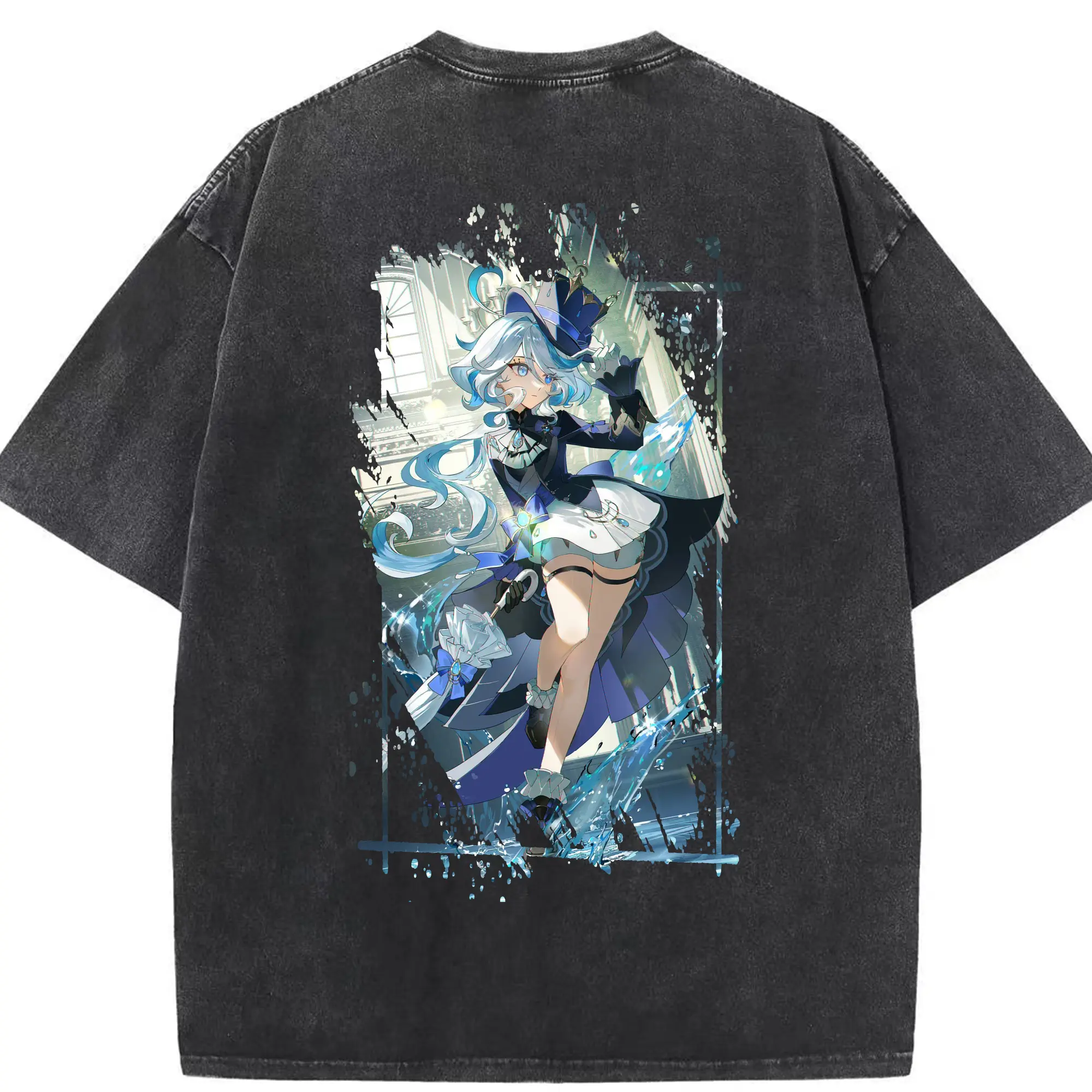 原 神 グッズ フリーナ - 綿100％ ヴィンテージ風 半袖Tシャツ ・ 背面プリント ・ 柔らか肌触り ・ 通気性 快適 ・ スポーツ カジュアル 外出用