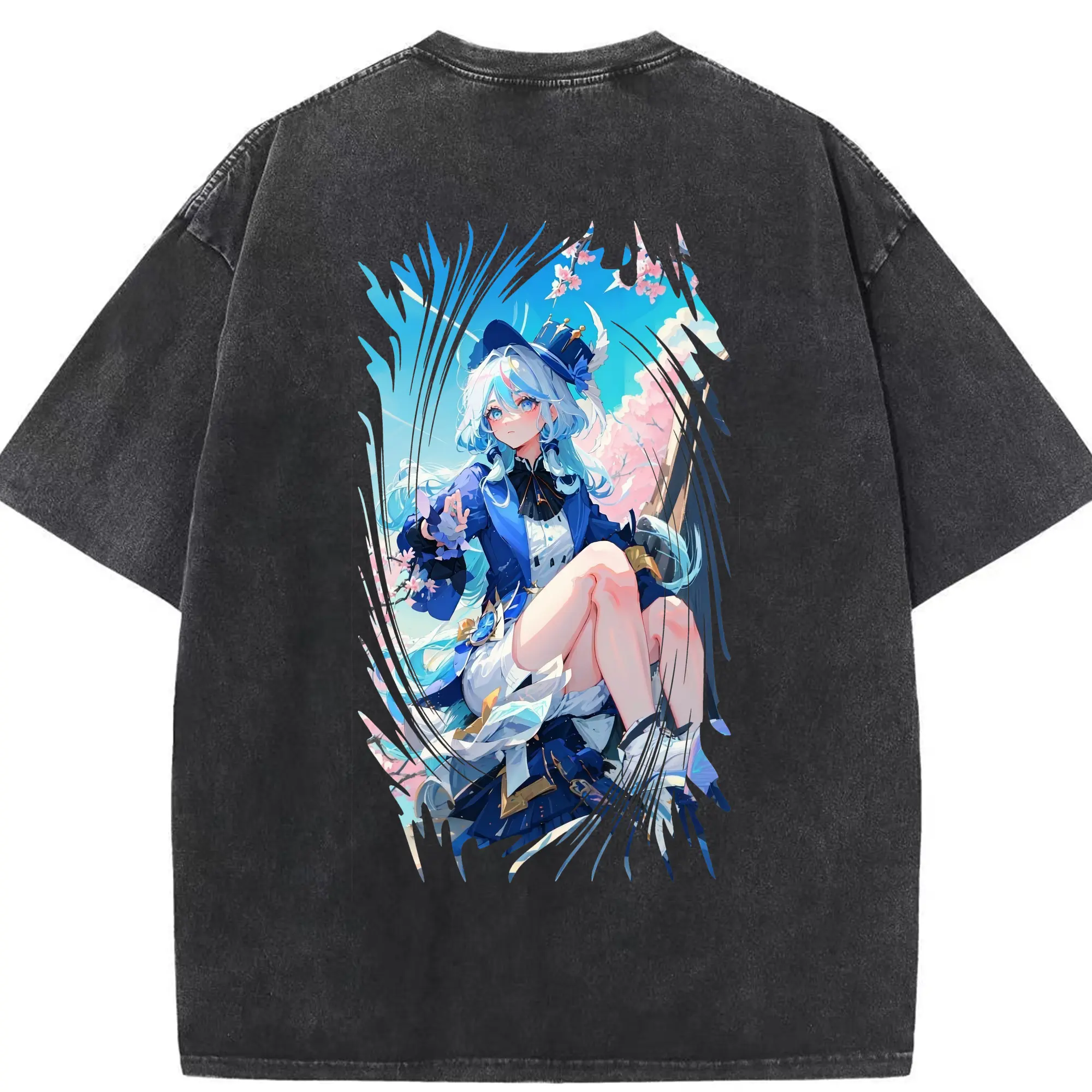 原 神 グッズ フリーナ - 綿100％ ヴィンテージ風 半袖Tシャツ ・ 背面プリント ・ 柔らか肌触り ・ 通気性 快適 ・ スポーツ カジュアル 外出用