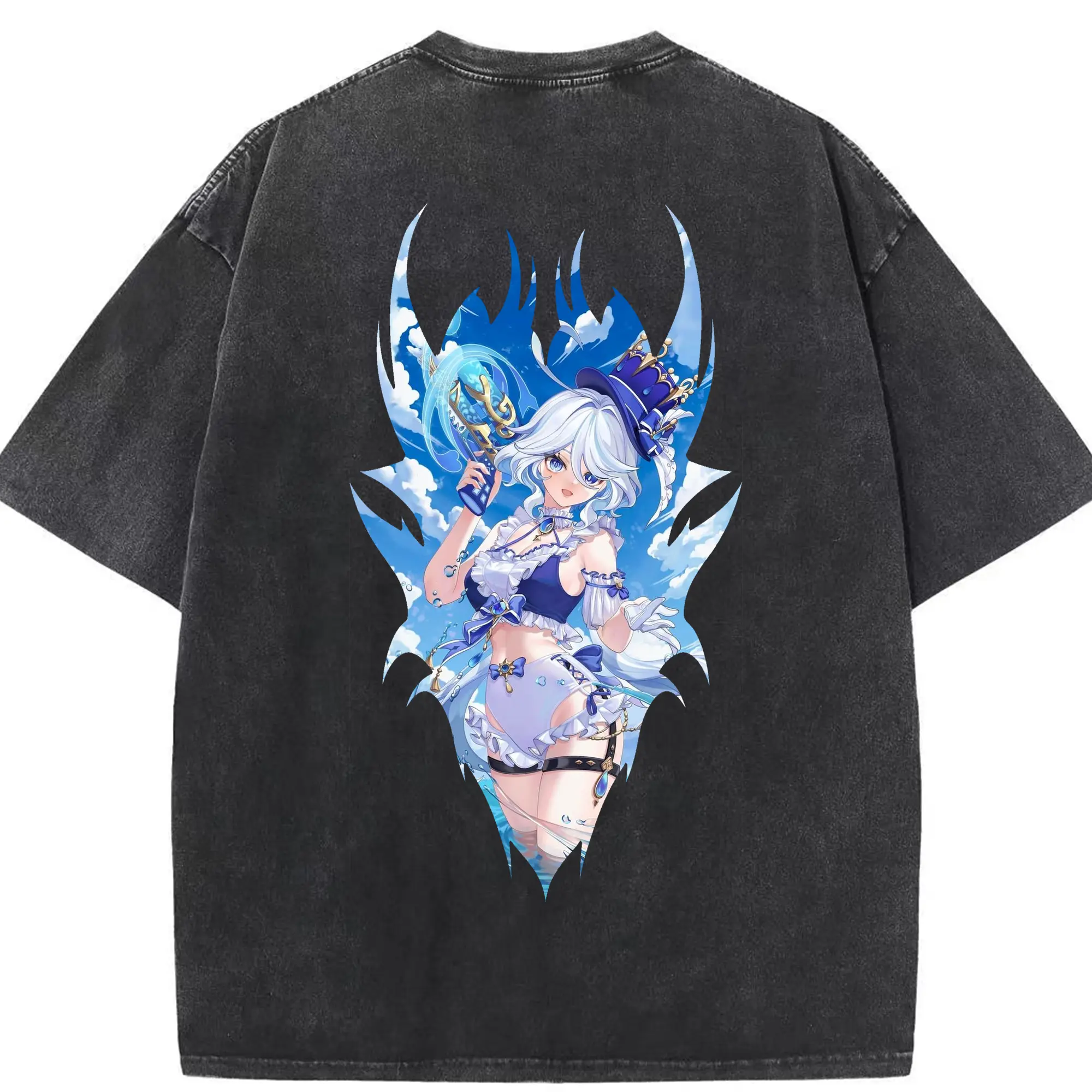 原 神 グッズ フリーナ - 綿100％ ヴィンテージ風 半袖Tシャツ ・ 背面プリント ・ 柔らか肌触り ・ 通気性 快適 ・ スポーツ カジュアル 外出用