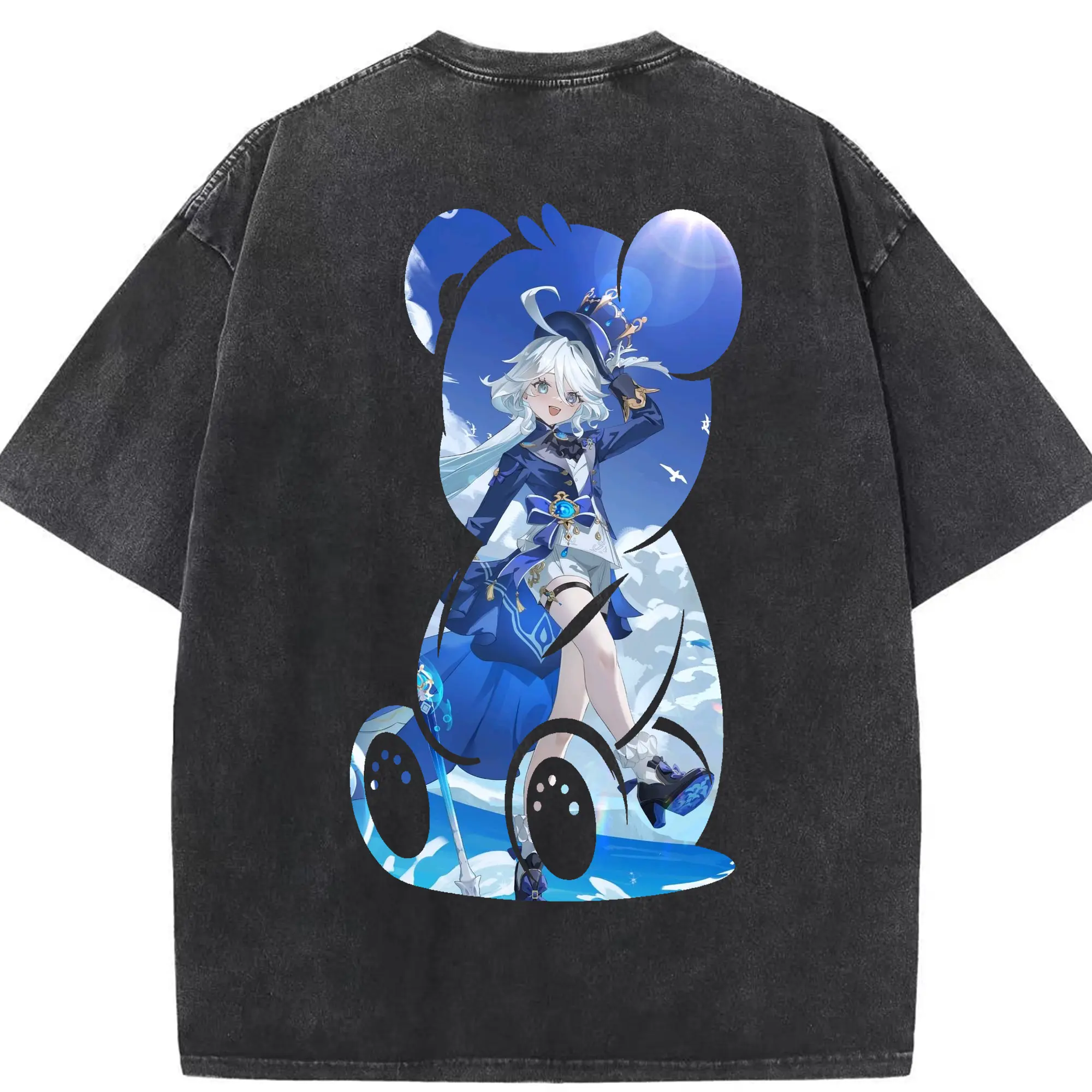 原 神 グッズ フリーナ - 綿100％ ヴィンテージ風 半袖Tシャツ ・ 背面プリント ・ 柔らか肌触り ・ 通気性 快適 ・ スポーツ カジュアル 外出用