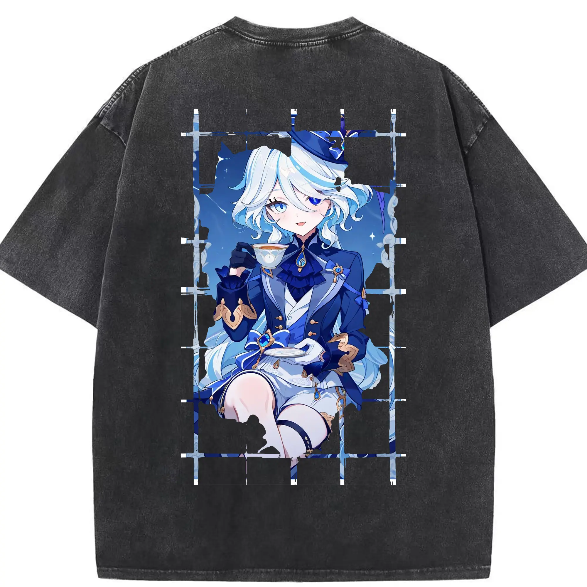 原 神 グッズ フリーナ - 綿100％ ヴィンテージ風 半袖Tシャツ ・ 背面プリント ・ 柔らか肌触り ・ 通気性 快適 ・ スポーツ カジュアル 外出用