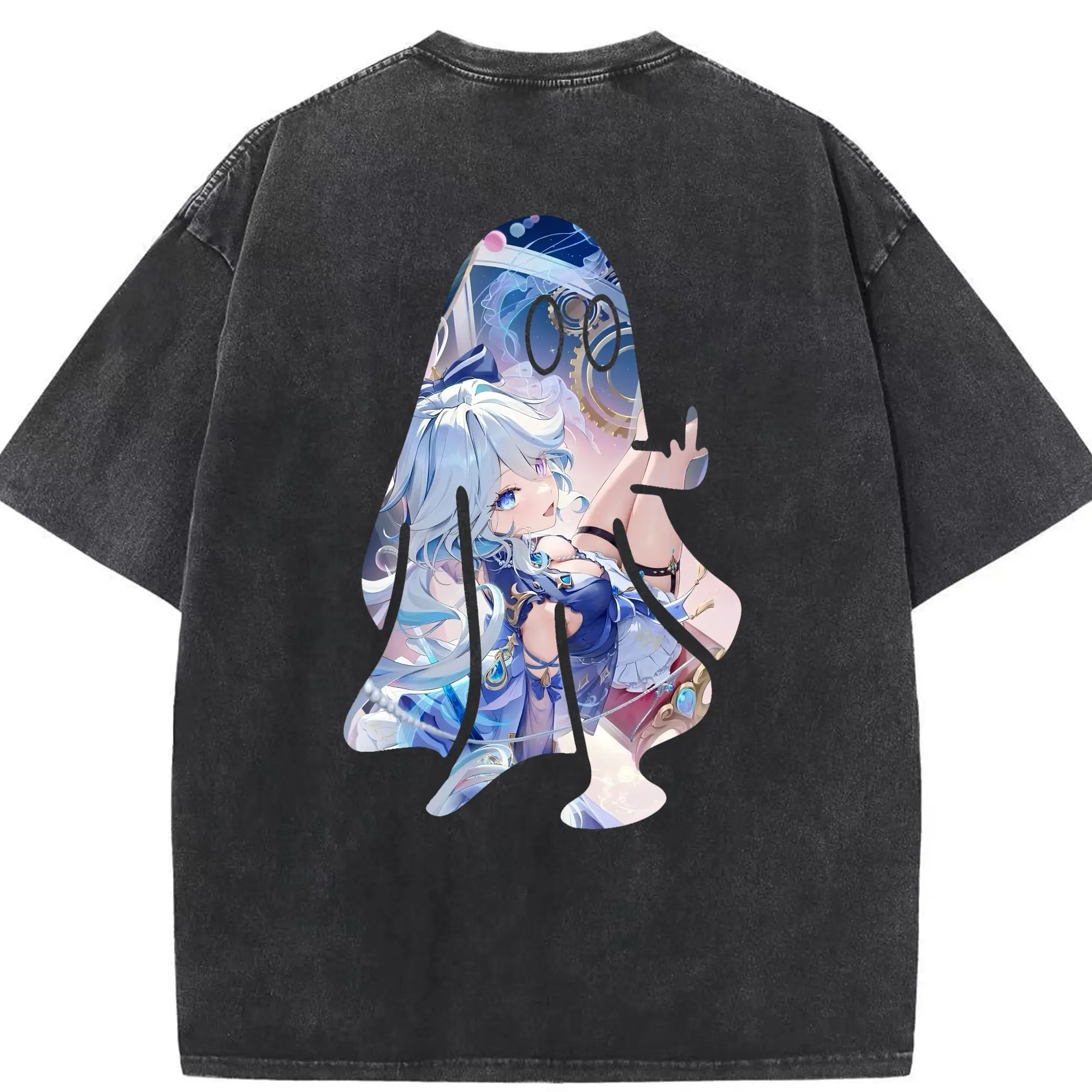 原 神 グッズ フリーナ - 綿100％ ヴィンテージ風 半袖Tシャツ ・ 背面プリント ・ 柔らか肌触り ・ 通気性 快適 ・ スポーツ カジュアル 外出用