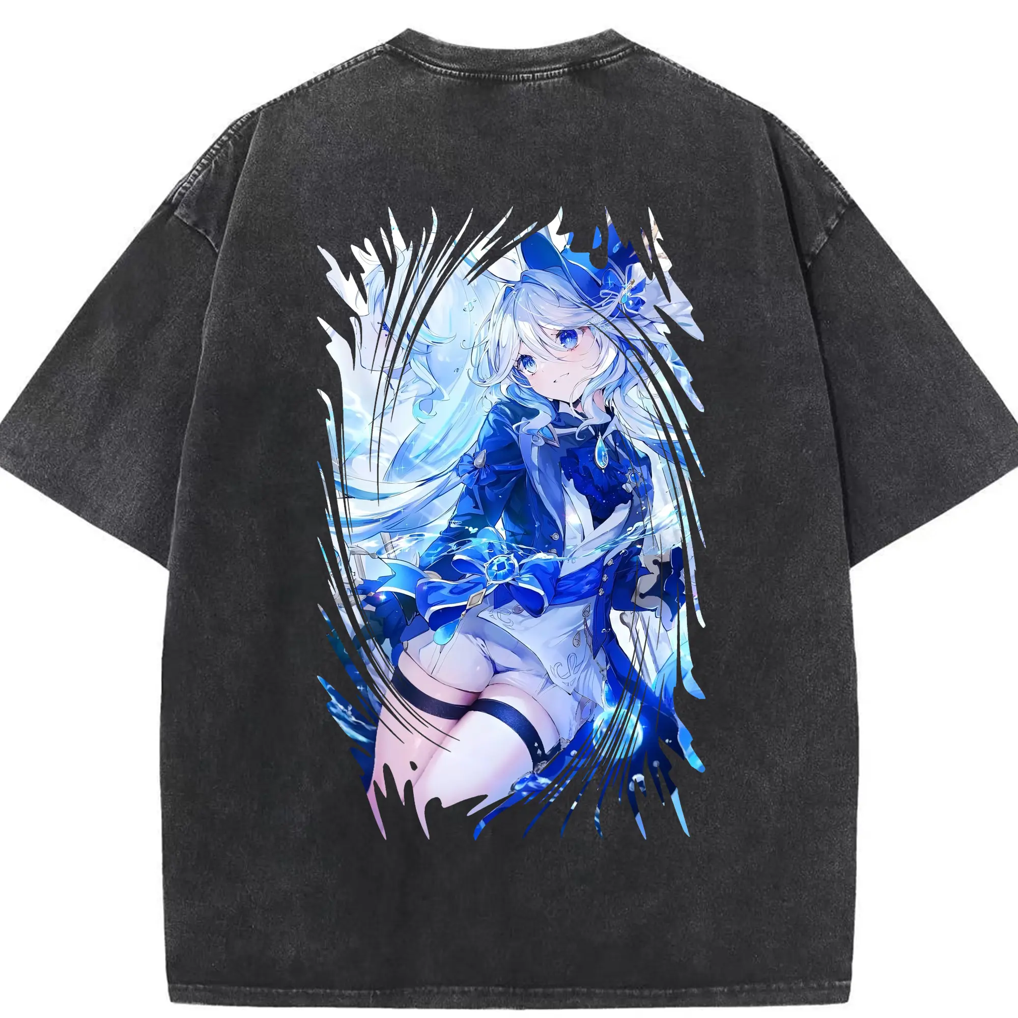 原 神 グッズ フリーナ - 綿100％ ヴィンテージ風 半袖Tシャツ ・ 背面プリント ・ 柔らか肌触り ・ 通気性 快適 ・ スポーツ カジュアル 外出用