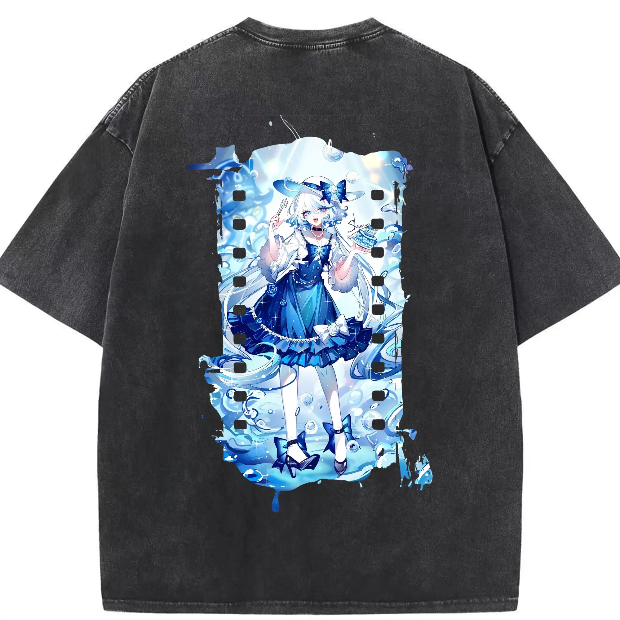 原 神 グッズ フリーナ - 綿100％ ヴィンテージ風 半袖Tシャツ ・ 背面プリント ・ 柔らか肌触り ・ 通気性 快適 ・ スポーツ カジュアル 外出用