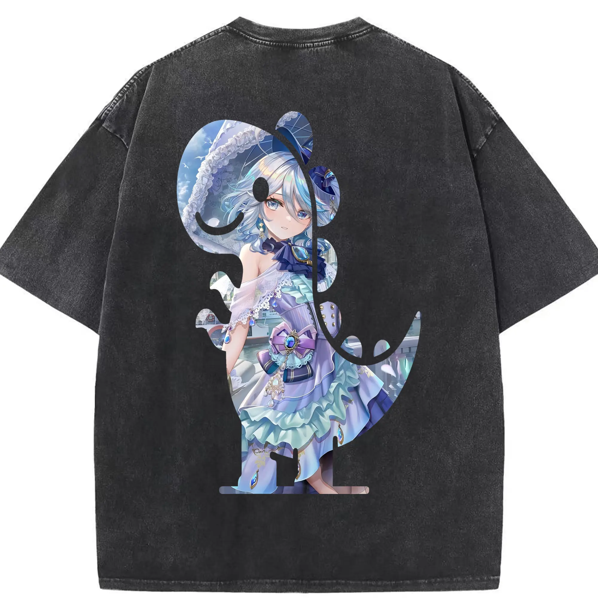 原 神 グッズ フリーナ - 綿100％ ヴィンテージ風 半袖Tシャツ ・ 背面プリント ・ 柔らか肌触り ・ 通気性 快適 ・ スポーツ カジュアル 外出用