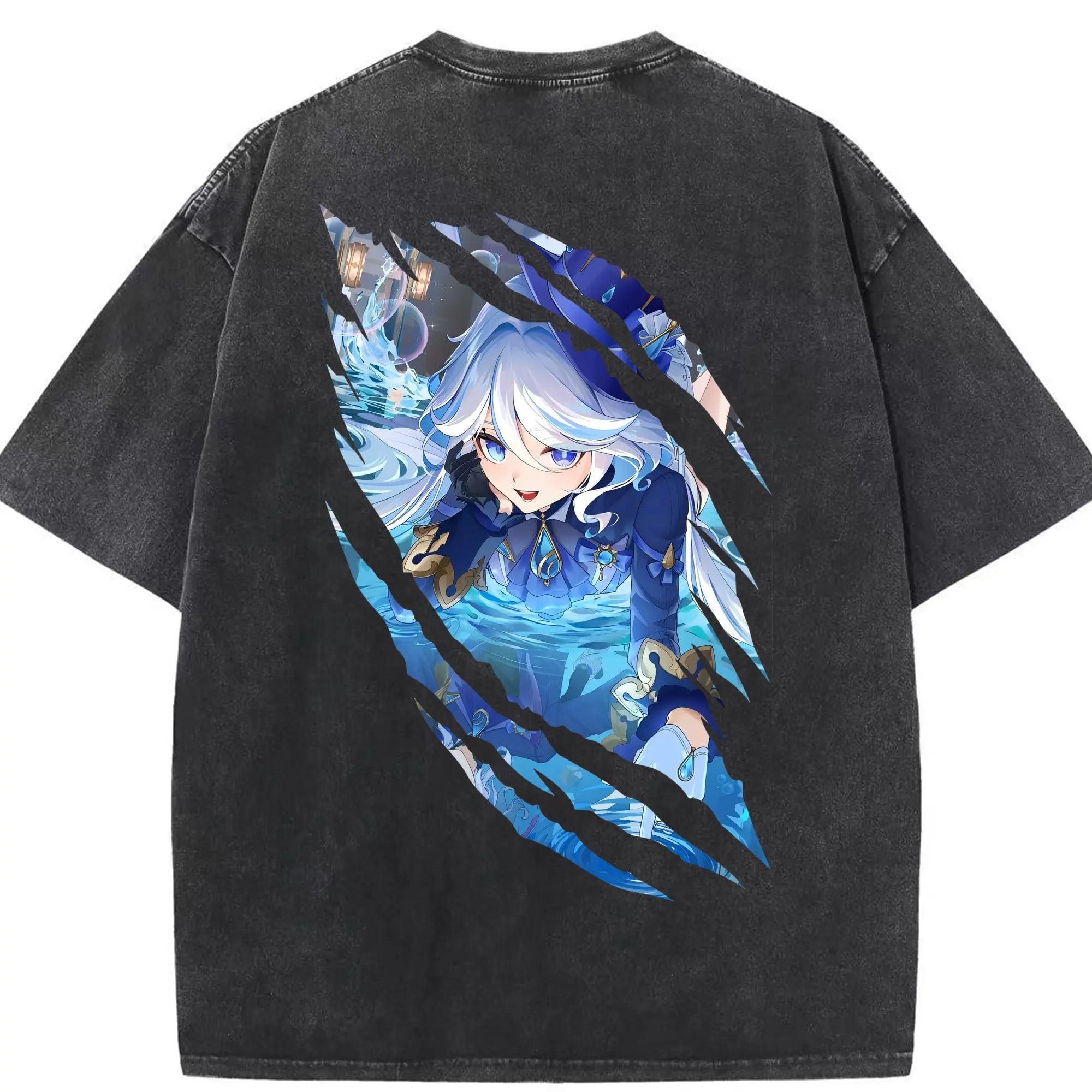 原 神 グッズ フリーナ - 綿100％ ヴィンテージ風 半袖Tシャツ ・ 背面プリント ・ 柔らか肌触り ・ 通気性 快適 ・ スポーツ カジュアル 外出用