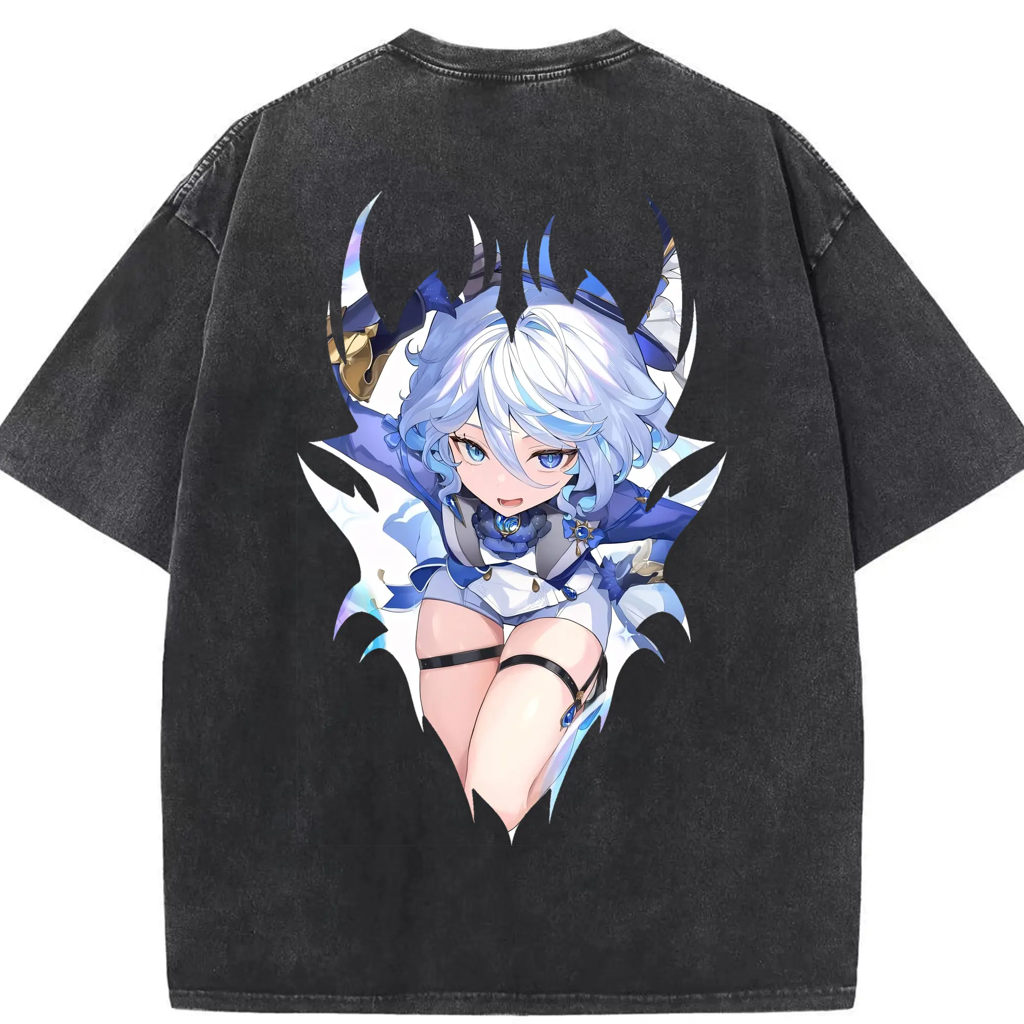 原 神 グッズ フリーナ - 綿100％ ヴィンテージ風 半袖Tシャツ ・ 背面プリント ・ 柔らか肌触り ・ 通気性 快適 ・ スポーツ カジュアル 外出用